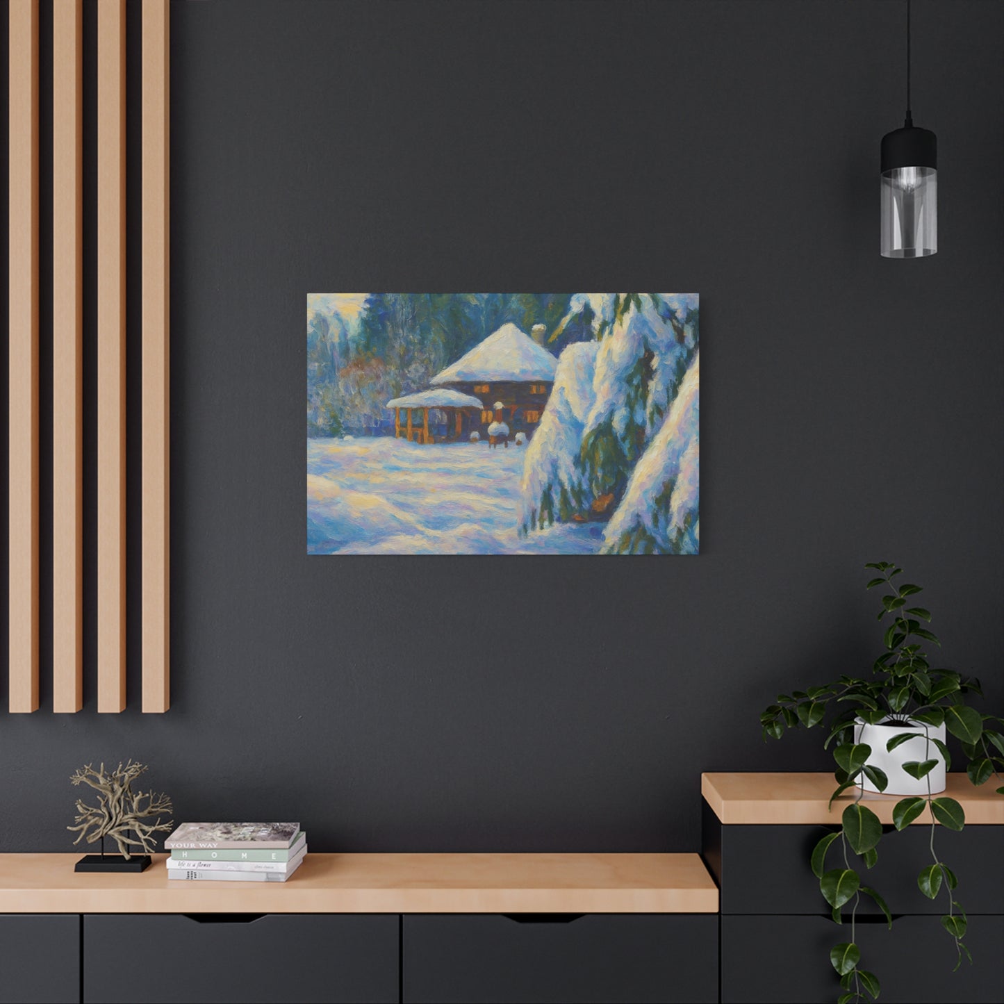 Winter Landscape Canvas Wall Art, Cozy Home Decor, Christmas Gift, Seasonal Artwork, Impressionist Style