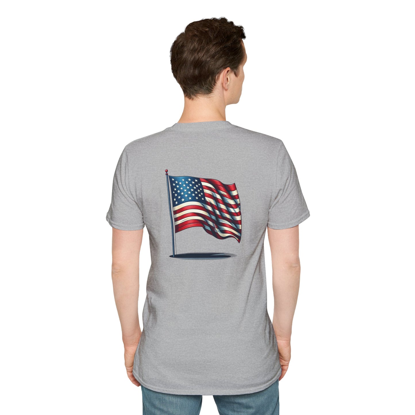 Patriotic Unisex Softstyle T-Shirt, American Flag Tee, USA Pride Shirt, Perfect for Independence Day, Casual Wear