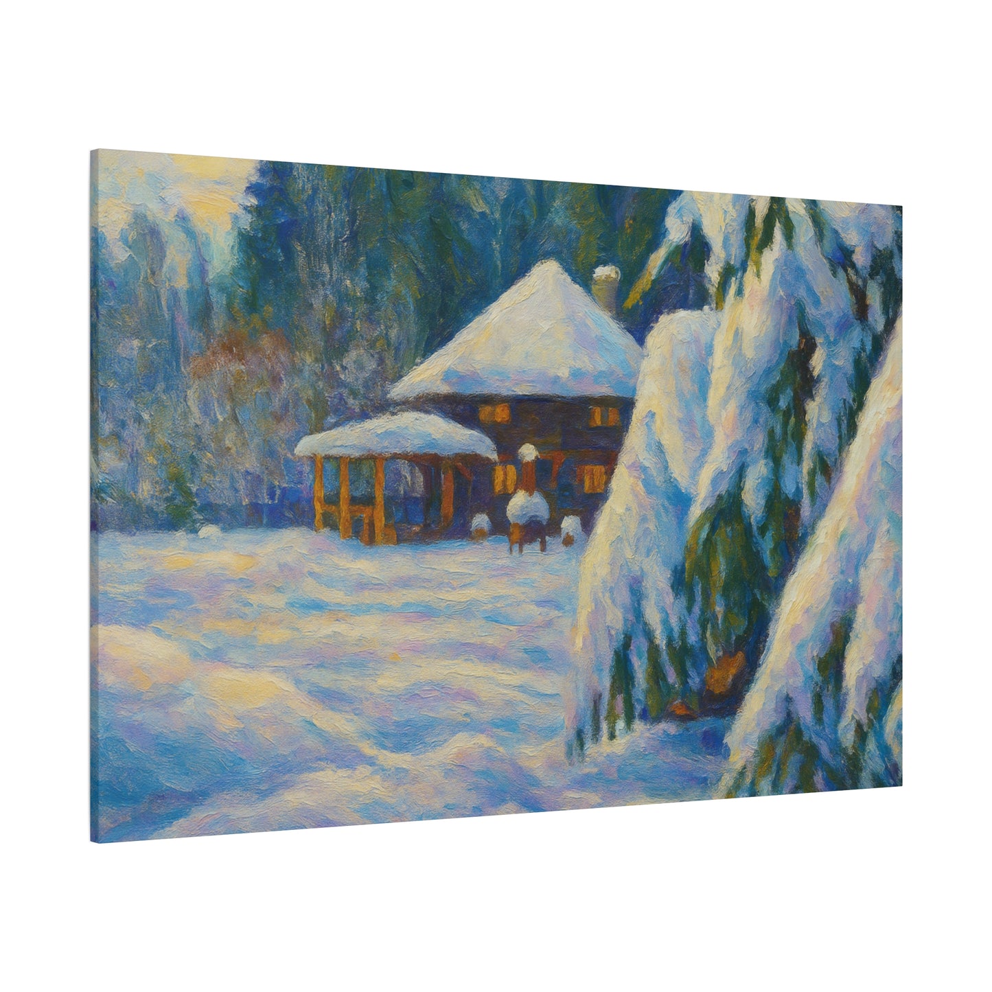 Winter Landscape Canvas Wall Art, Cozy Home Decor, Christmas Gift, Seasonal Artwork, Impressionist Style
