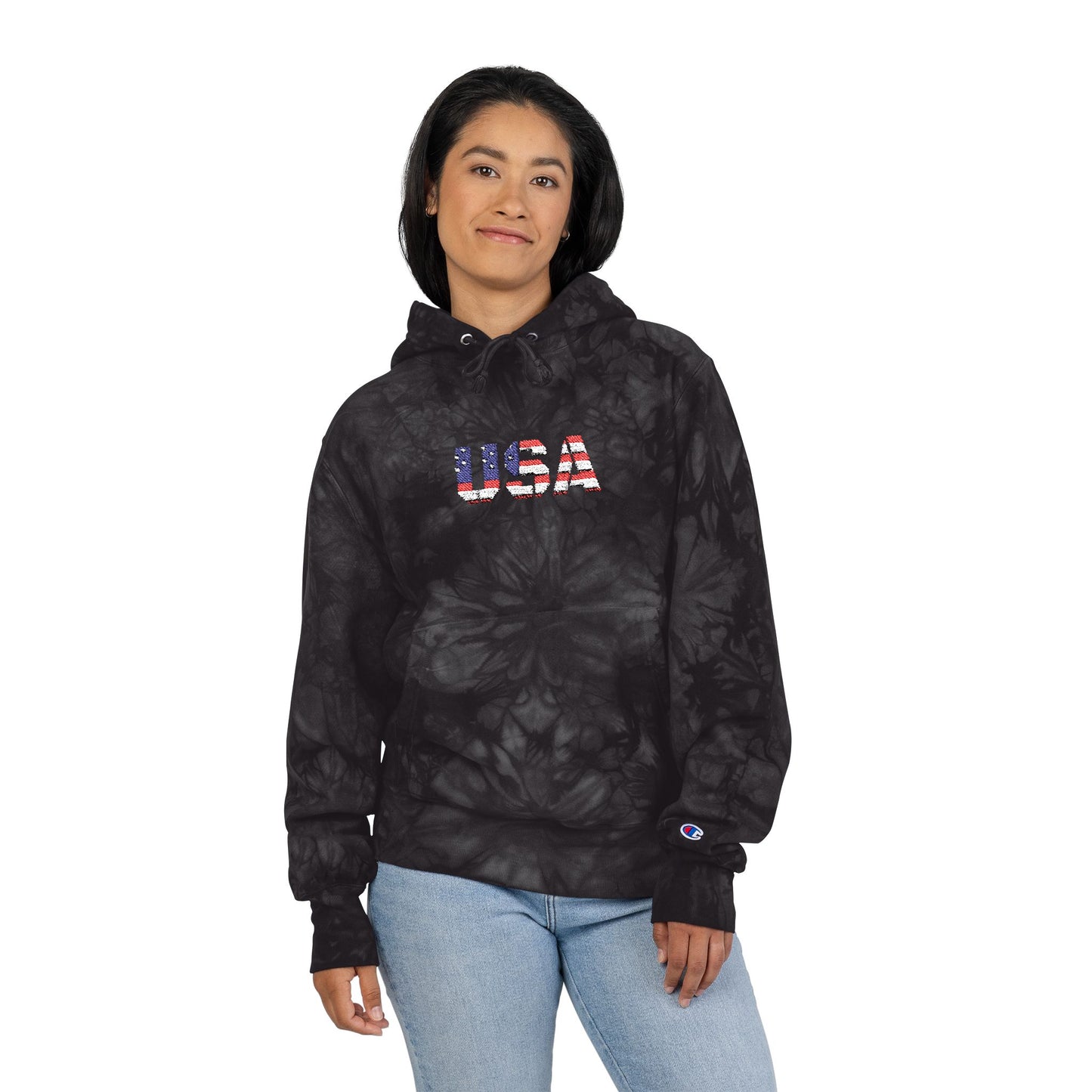 Champion Tie-Dye Hoodie - USA Embroidery, Unisex Hoodie, Trendy Casual Wear, Gift for Him, Outdoor Jacket