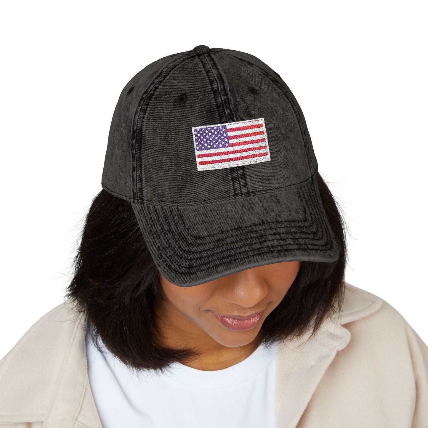 Embroidered Vintage Cap with USA Flag Design