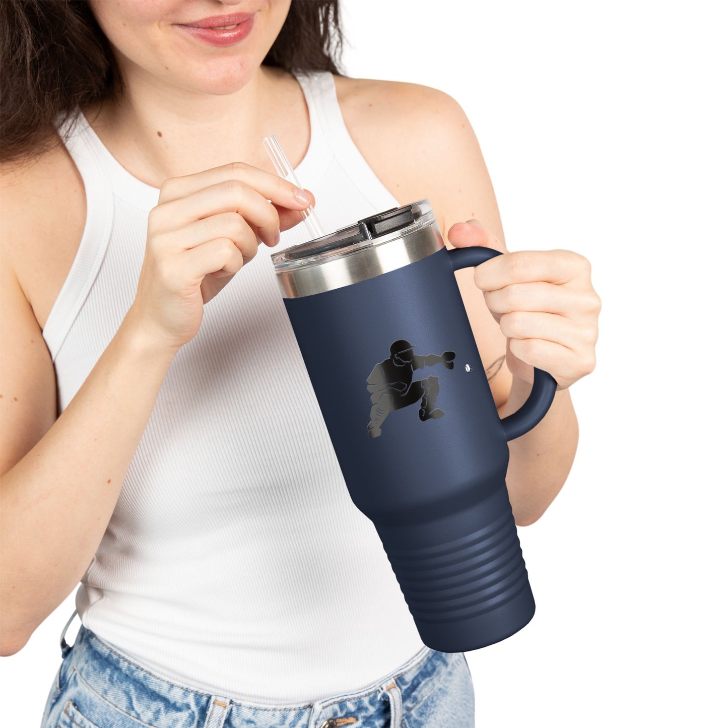 Insulated Travel Mug | Baseball Catcher Themed Travel Tumbler for Active Lifestyles, Coffee Mug, Road Trip Cup, Gym Hydration, Gift for Athletes