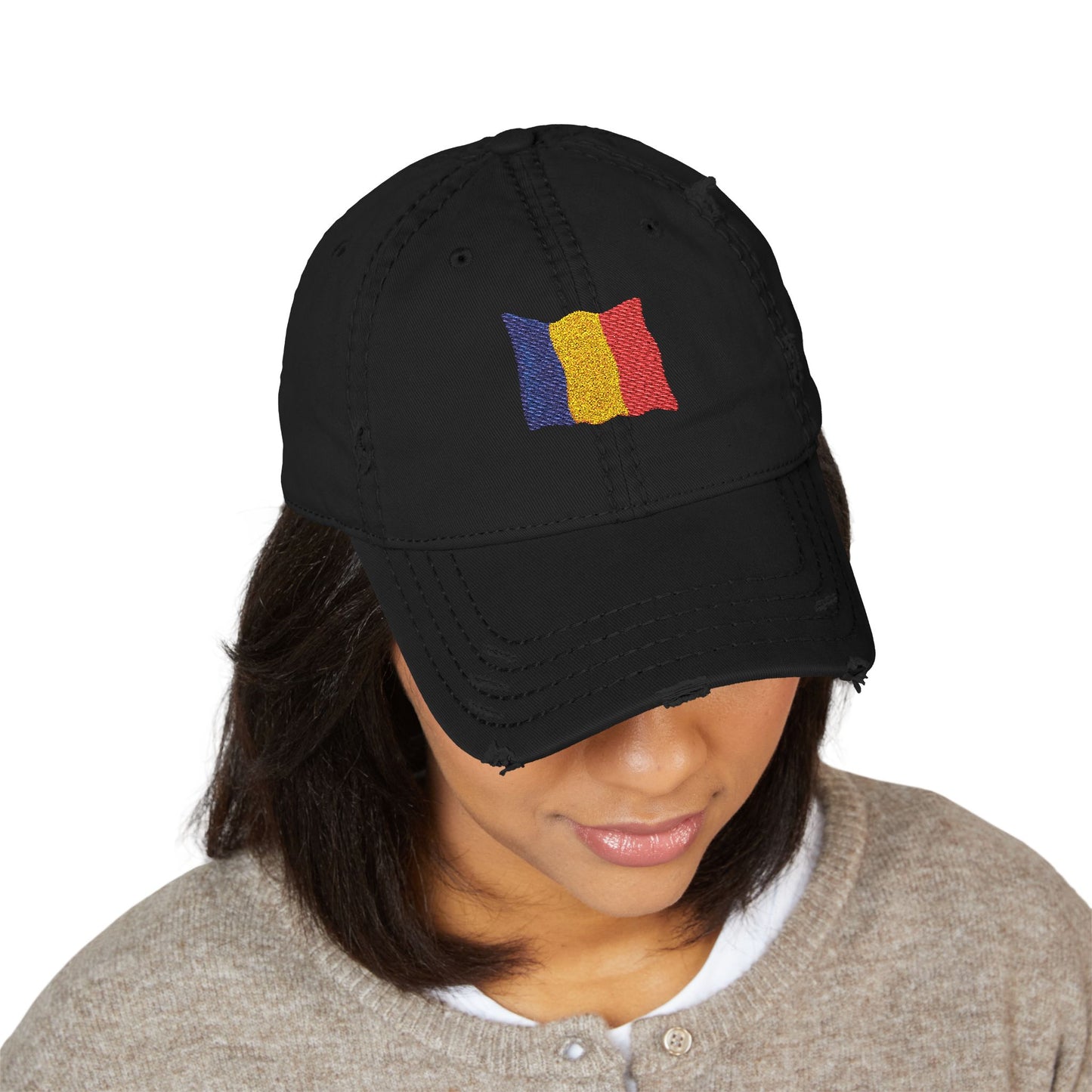 Embroidered Distressed Romanian Flag Dad Hat | Casual Cap for Everyday Style, Perfect Gift for Dad, Summer Outings, Festivals, Family Events