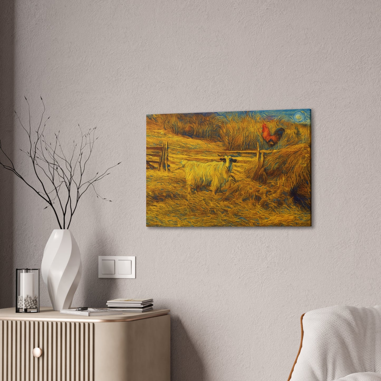 Farmhouse Canvas Wall Art - Rustic Animal Decor, Goat and Rooster Painting, Country Home, Farmhouse Style, Gift for Farmers