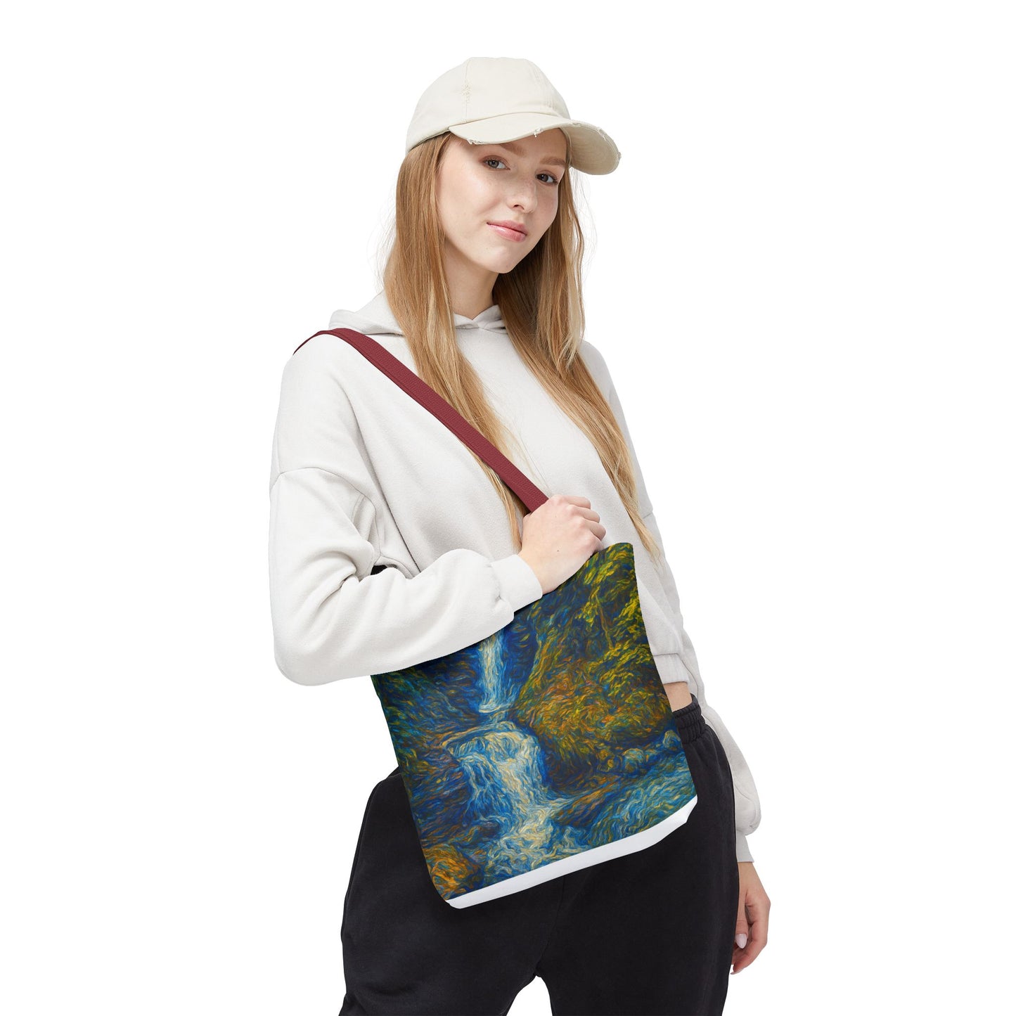 Nature-Inspired Tote Bag, Artistic Eco-Friendly Shopper, Waterfall Design, Reusable Market Bag, Gift for Nature Lovers