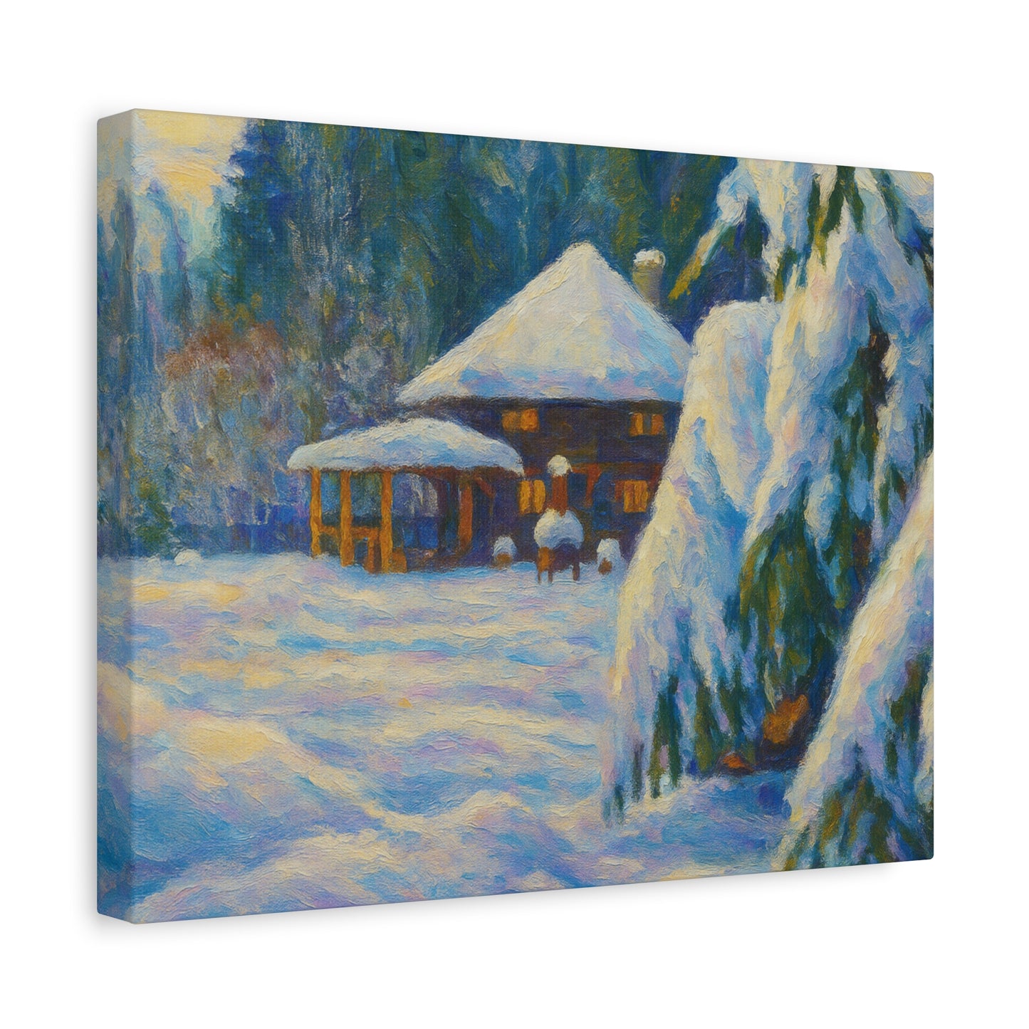 Winter Landscape Canvas Wall Art, Cozy Home Decor, Christmas Gift, Seasonal Artwork, Impressionist Style