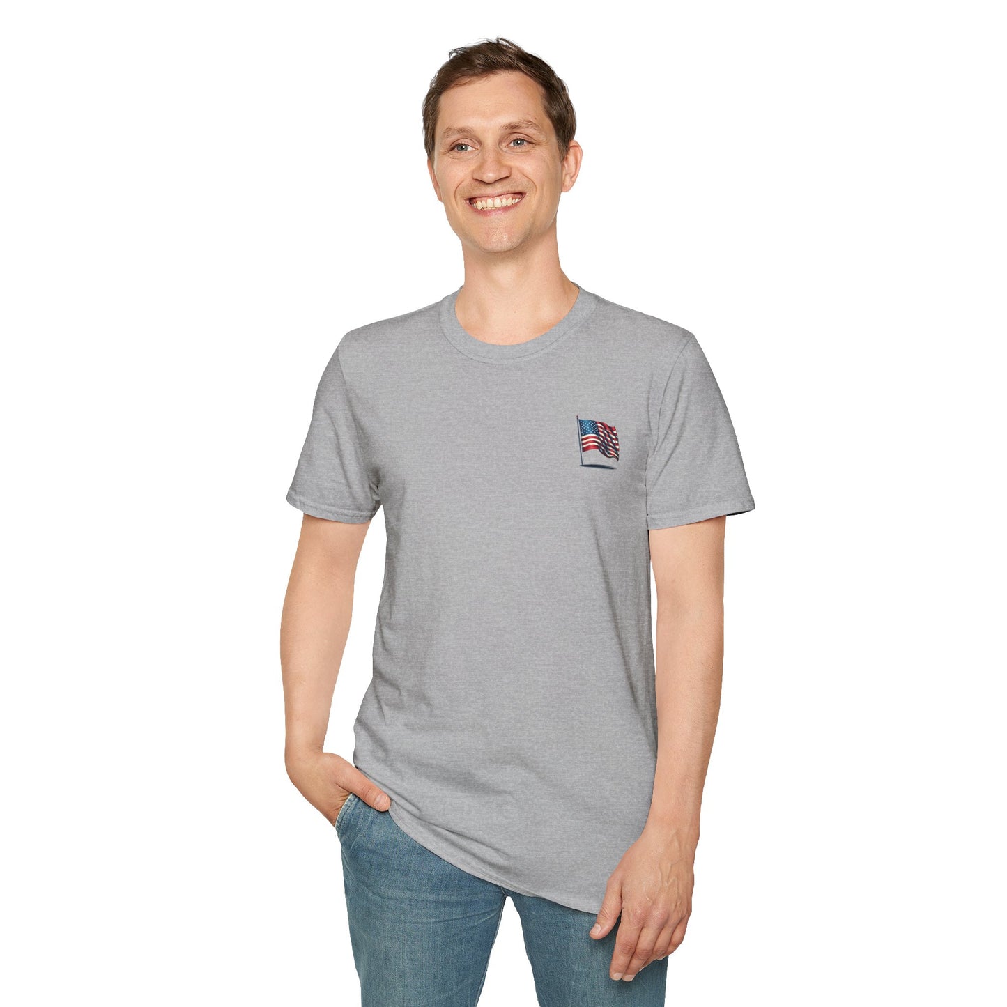 Patriotic Unisex Softstyle T-Shirt, American Flag Tee, USA Pride Shirt, Perfect for Independence Day, Casual Wear