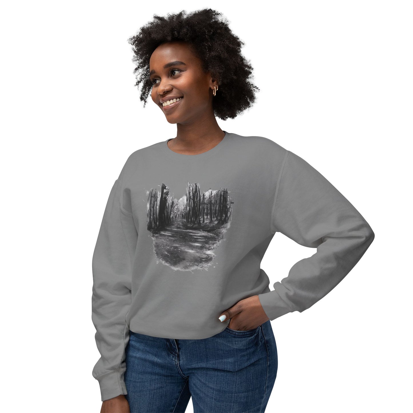 Scenic Minimalist Crewneck Sweatshirt - Cozy Art Tee for Nature Lovers, Gift for Her, Layering Essential, Perfect for Fall, Everyday Wear