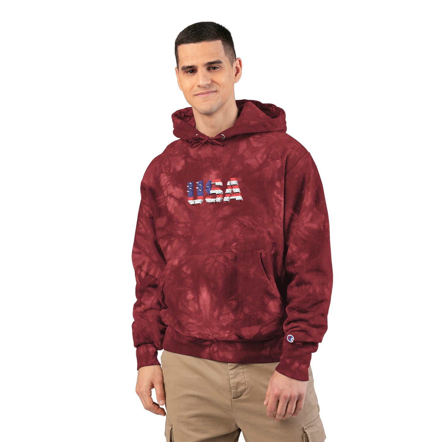 Champion Tie-Dye Hoodie - USA Embroidery, Unisex Hoodie, Trendy Casual Wear, Gift for Him, Outdoor Jacket