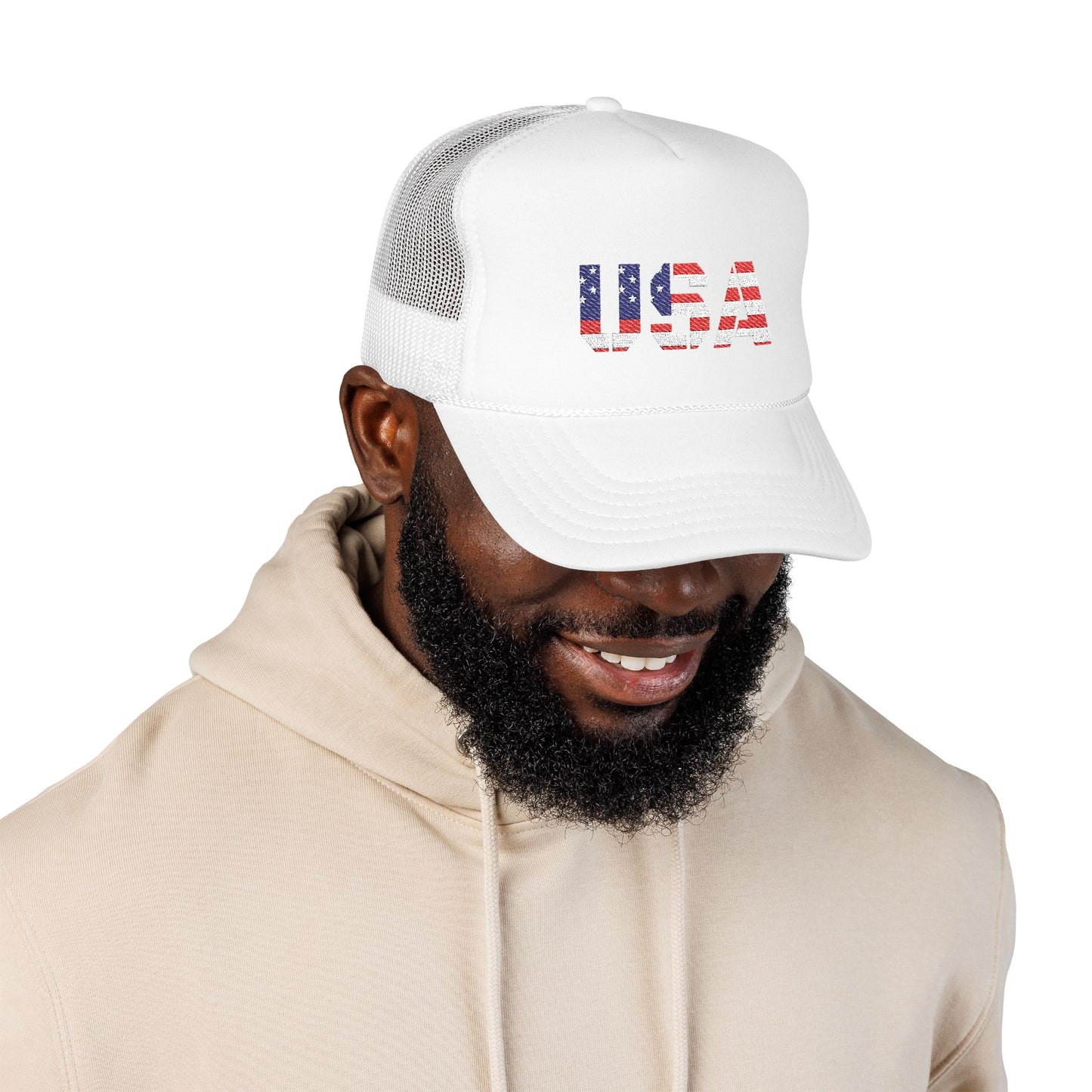USA Flag Embroidered Foam Trucker Hat, Patriotic Cap, Red Mesh Hat, Summer Outdoor Gear, Festival Accessory, July 4th Gift