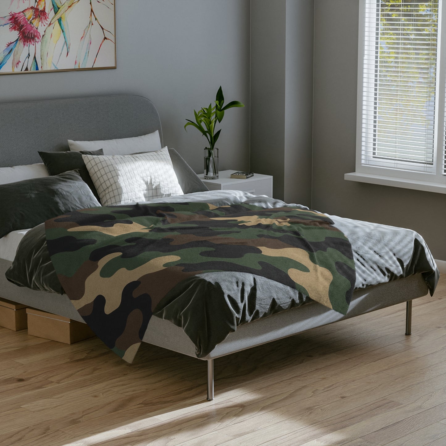 Cozy Camo Velveteen Microfiber Blanket - Soft, Warm, Perfect for Camping, Outdoors, Military Theme, Home Decor, Gift Idea