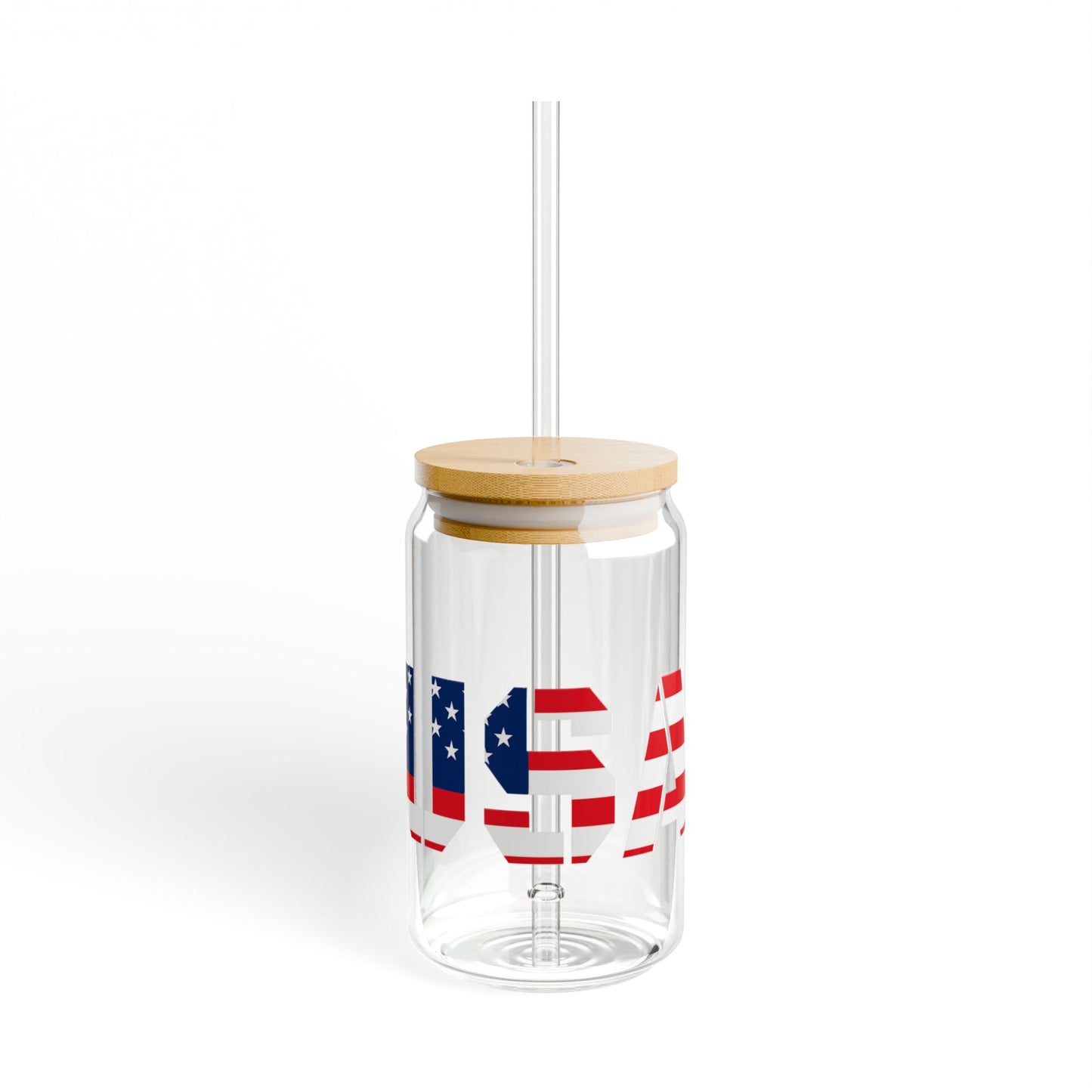 USA Flag Sipper Glass | 16oz Reusable Drinkware, Patriotic Glass, Summer Party Essential, 4th of July Celebration, Eco-Friendly Gift - product image