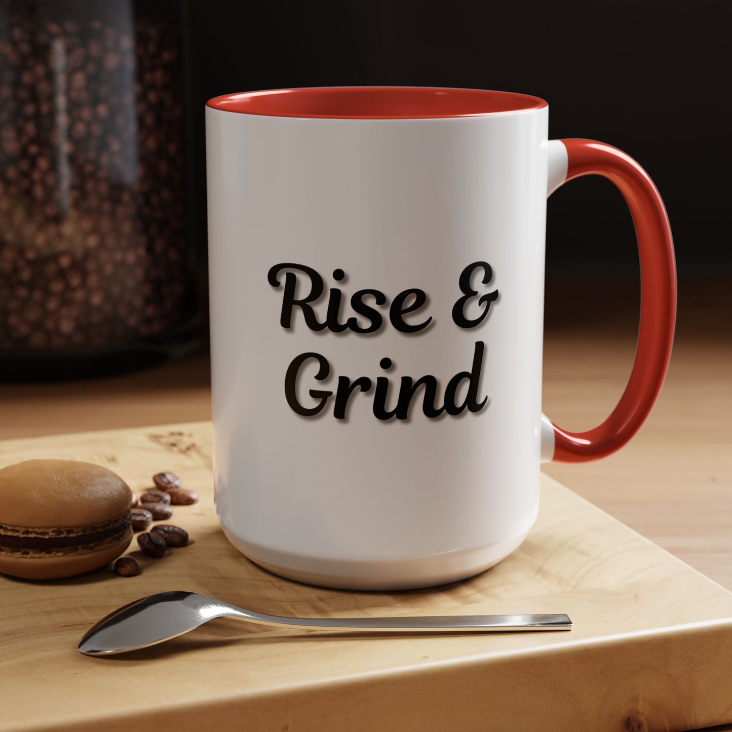 Rise & Grind Coffee Mug – Motivational Black Accent Mug for Daily Inspiration