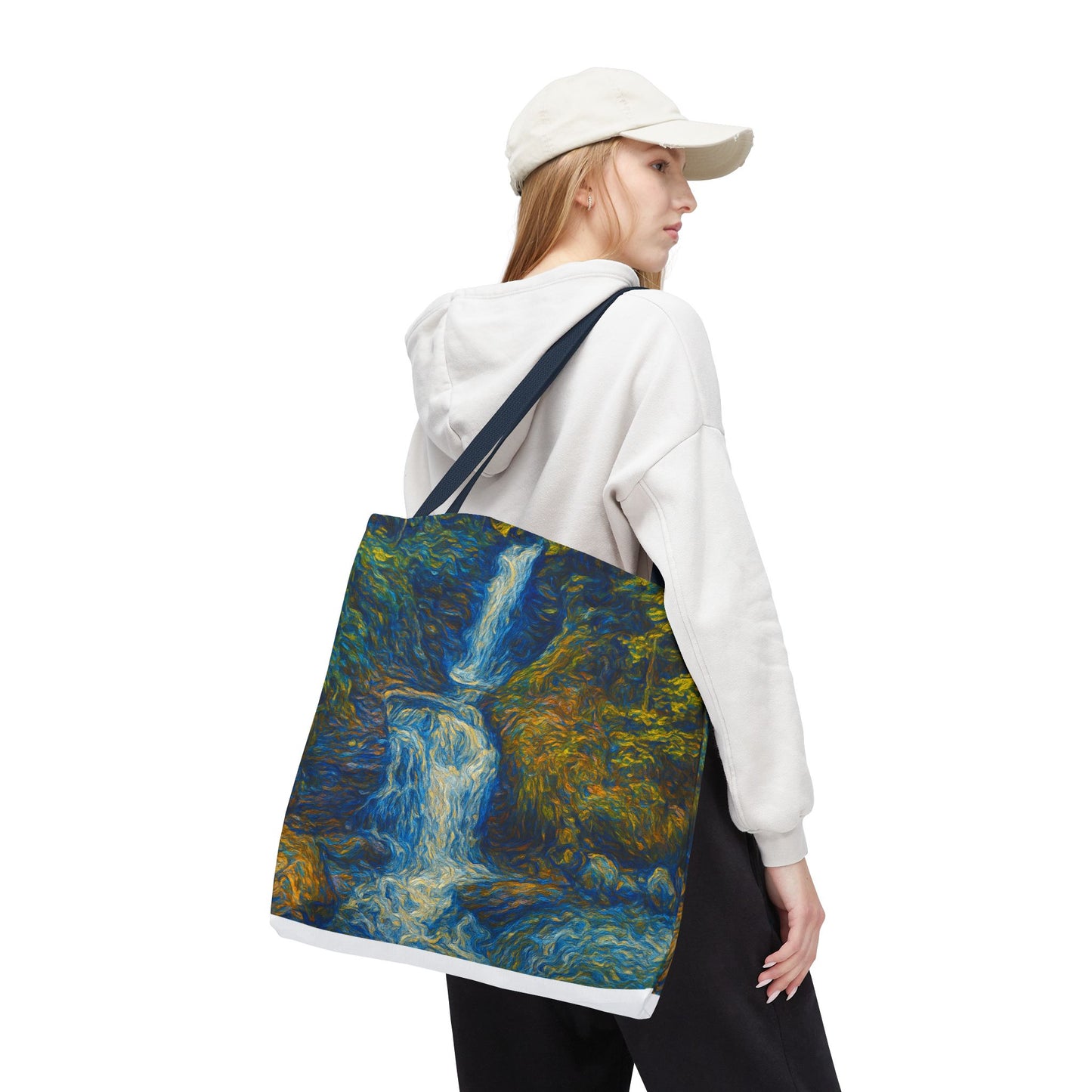 Nature-Inspired Tote Bag, Artistic Eco-Friendly Shopper, Waterfall Design, Reusable Market Bag, Gift for Nature Lovers