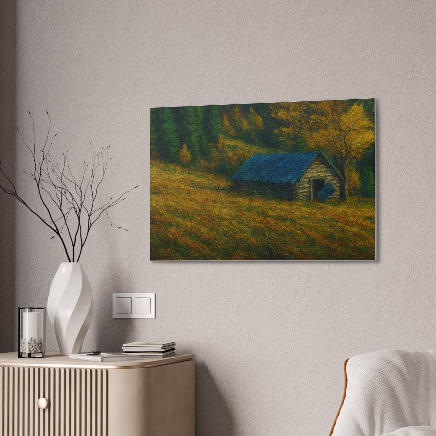 Rustic Canvas Wall Art, Nature Landscape Painting, Autumn Decor, Farmhouse Wall Art, Cozy Home Decoration
