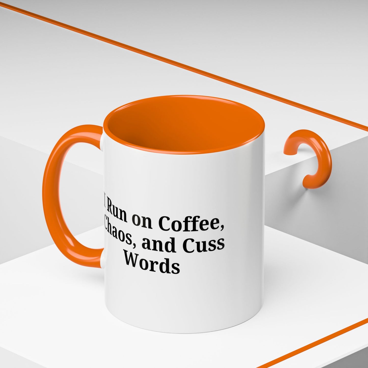 Funny Black Accent Coffee Mug - "I Run on Coffee, Chaos, and Cuss Words" - Ideal Gift for Coffee Lovers