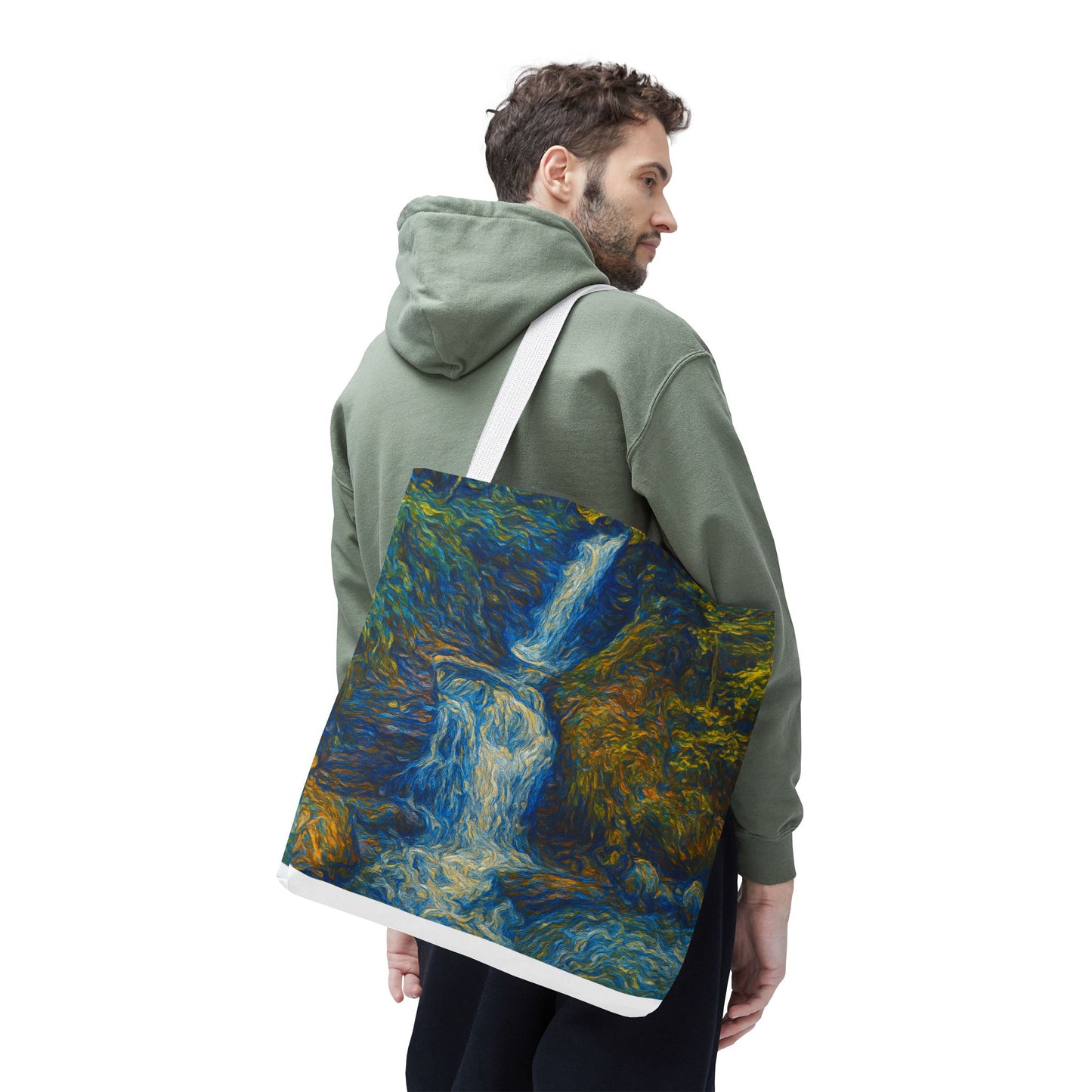 Nature-Inspired Tote Bag, Artistic Eco-Friendly Shopper, Waterfall Design, Reusable Market Bag, Gift for Nature Lovers