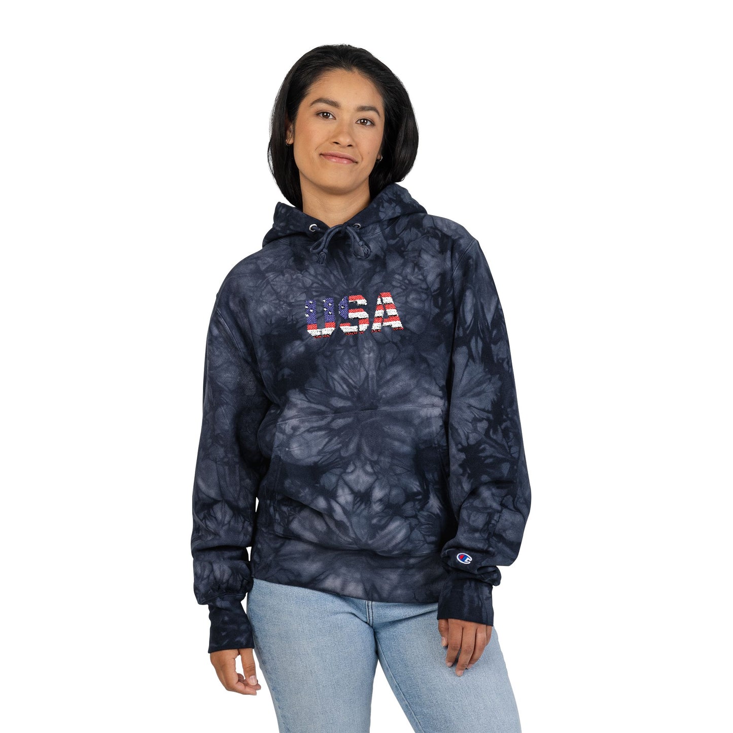 Champion Tie-Dye Hoodie - USA Embroidery, Unisex Hoodie, Trendy Casual Wear, Gift for Him, Outdoor Jacket