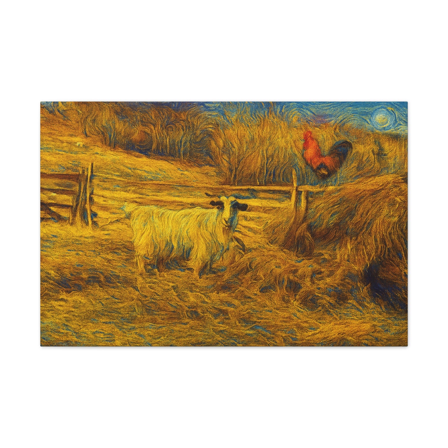 Farmhouse Canvas Wall Art - Rustic Animal Decor, Goat and Rooster Painting, Country Home, Farmhouse Style, Gift for Farmers