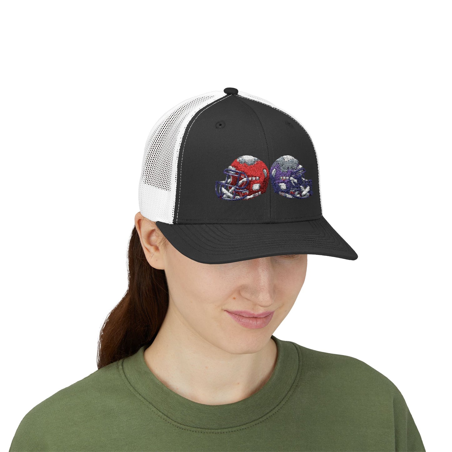 Sporty Snapback Trucker Cap with Football Helmets, Baseball Cap, Outdoor Activity Hat, Gift for Sports Fans, Team Spirit Wear