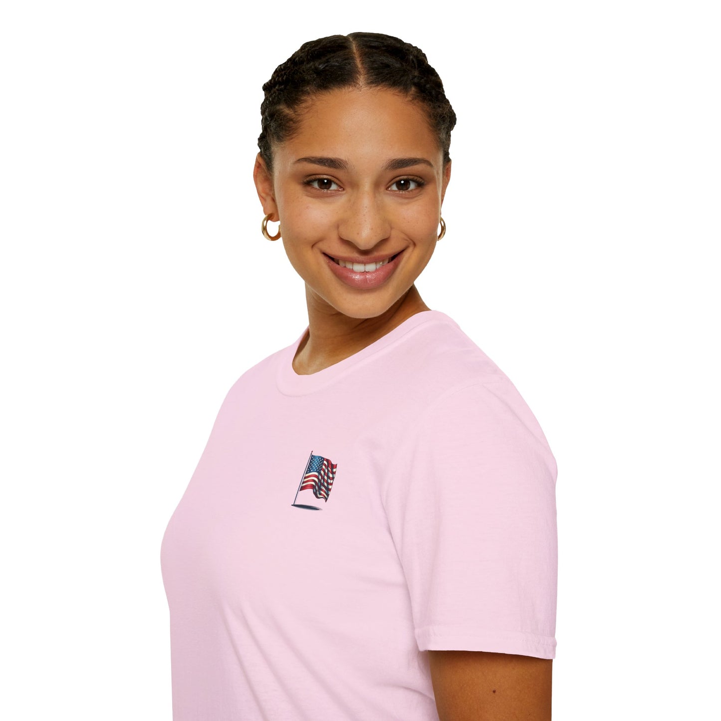 Patriotic Unisex Softstyle T-Shirt, American Flag Tee, USA Pride Shirt, Perfect for Independence Day, Casual Wear