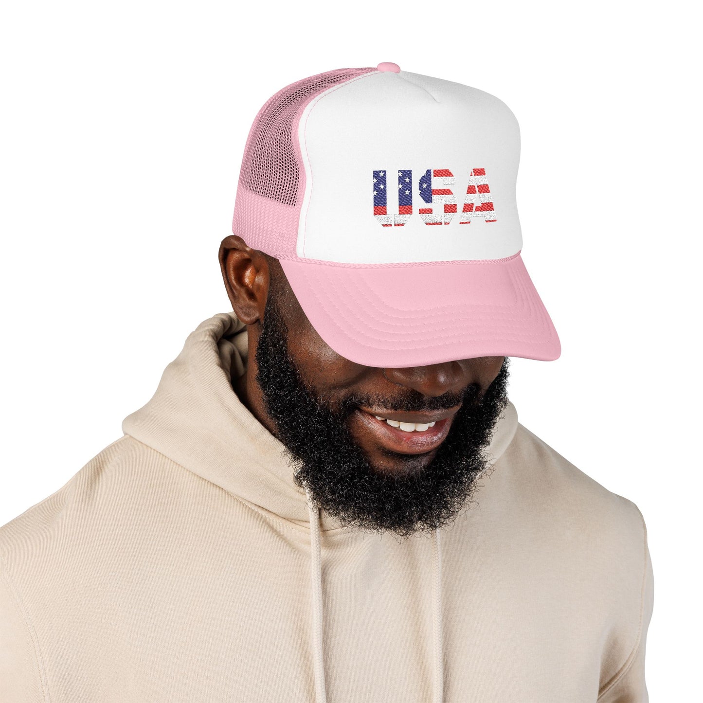 USA Flag Embroidered Foam Trucker Hat, Patriotic Cap, Red Mesh Hat, Summer Outdoor Gear, Festival Accessory, July 4th Gift