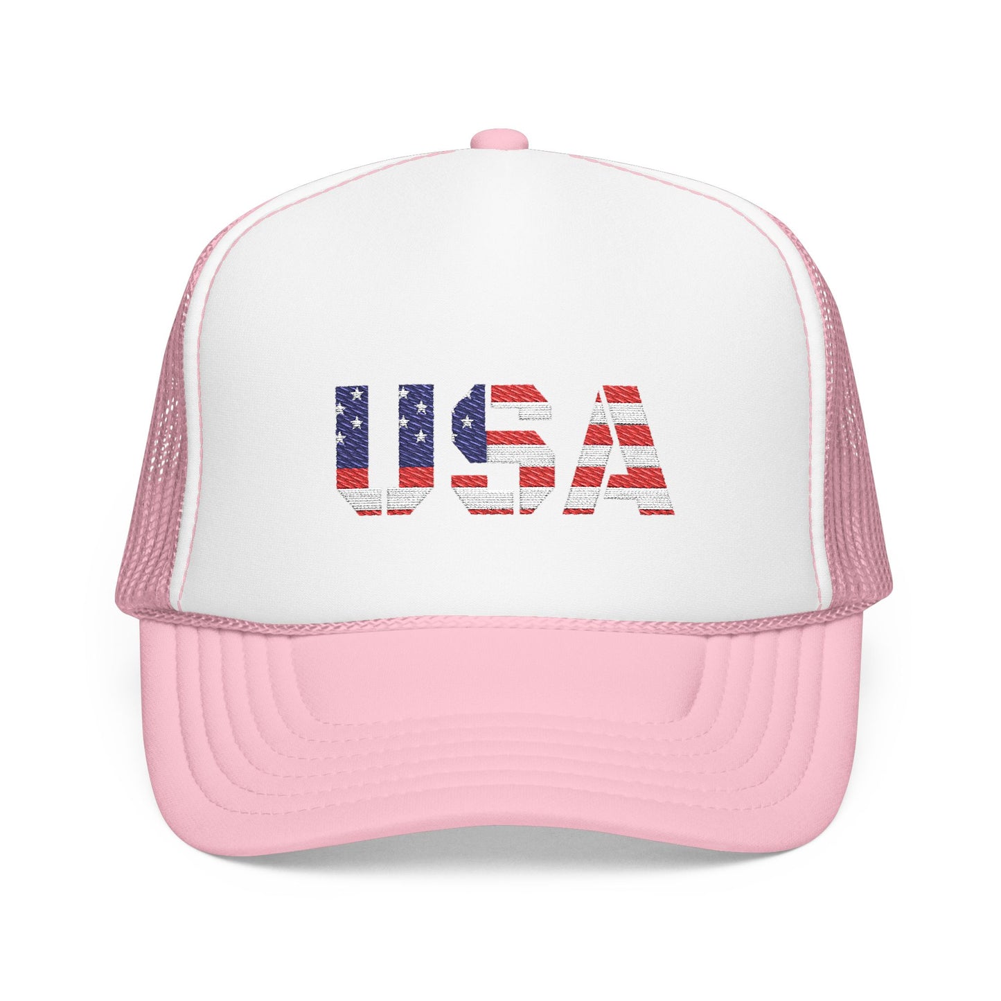 USA Flag Embroidered Foam Trucker Hat, Patriotic Cap, Red Mesh Hat, Summer Outdoor Gear, Festival Accessory, July 4th Gift