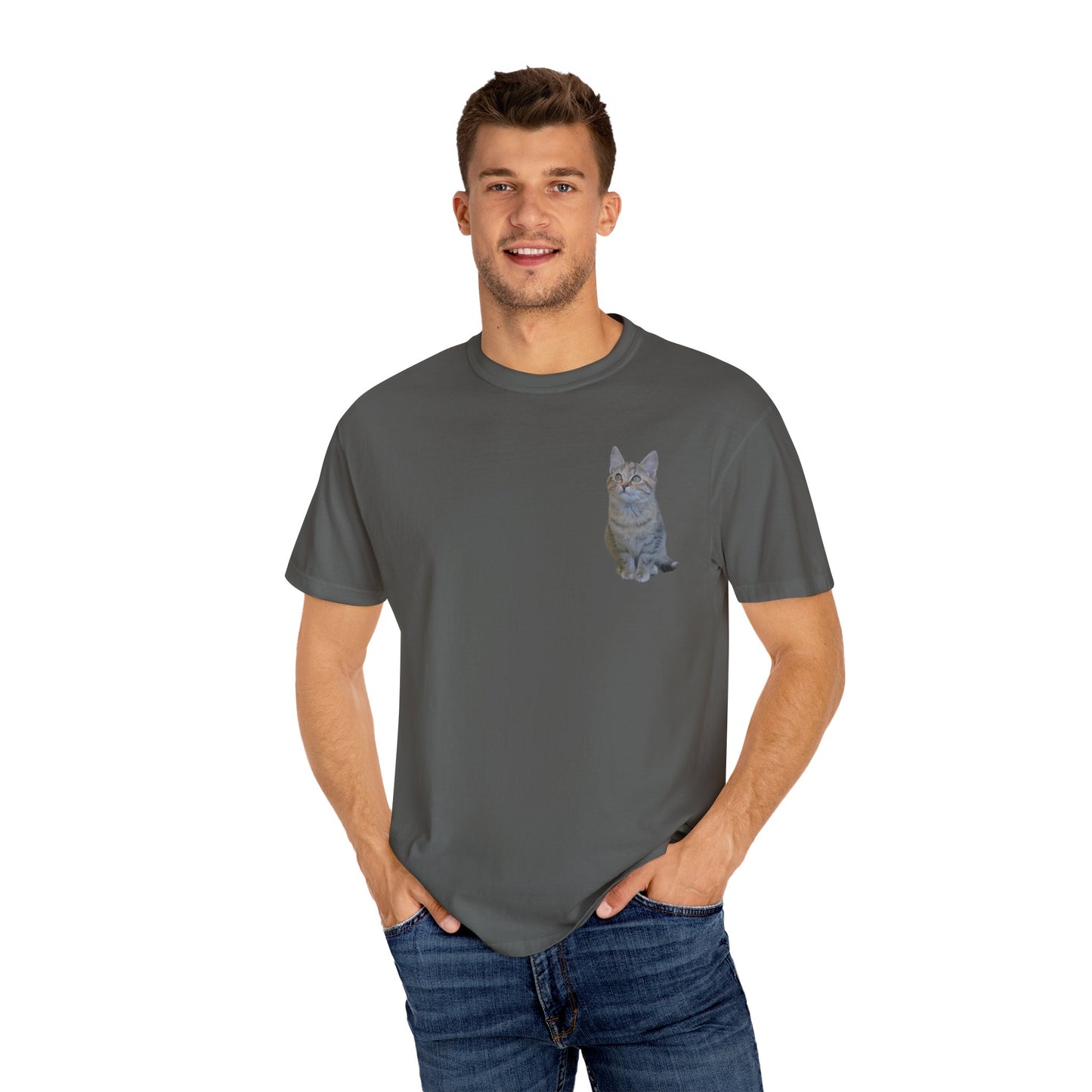 Whimsical Cat Pocket T-Shirt for Cat Lovers