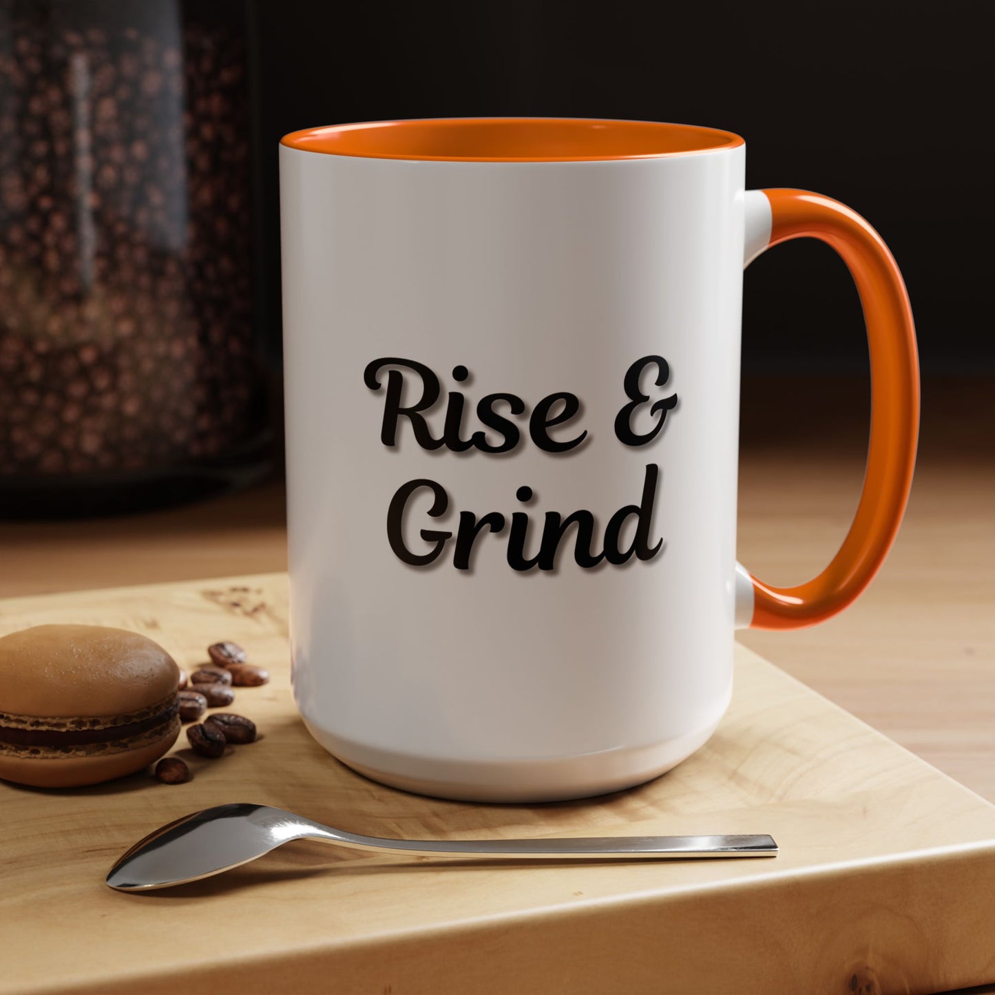 Rise & Grind Coffee Mug – Motivational Black Accent Mug for Daily Inspiration