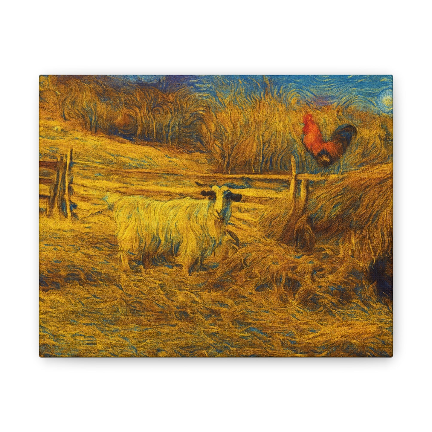Farmhouse Canvas Wall Art - Rustic Animal Decor, Goat and Rooster Painting, Country Home, Farmhouse Style, Gift for Farmers - product image
