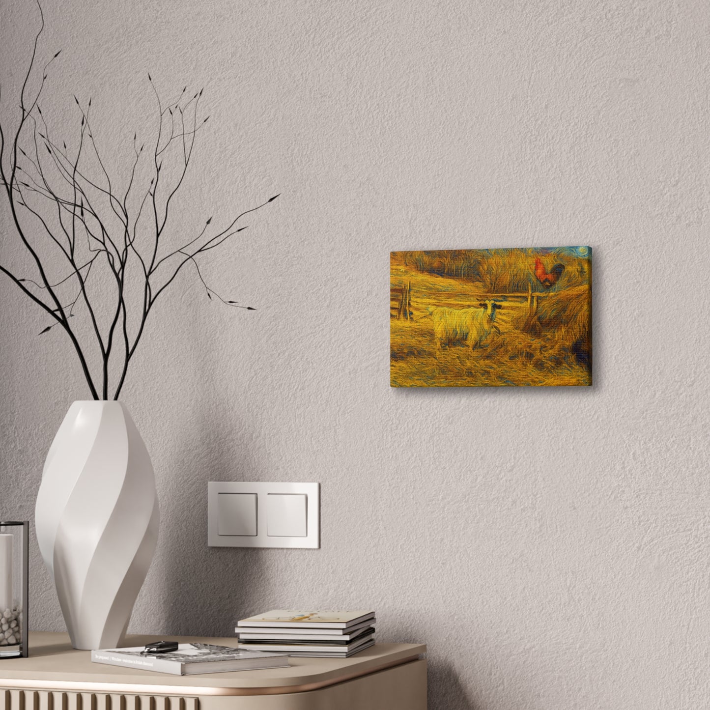 Farmhouse Canvas Wall Art - Rustic Animal Decor, Goat and Rooster Painting, Country Home, Farmhouse Style, Gift for Farmers