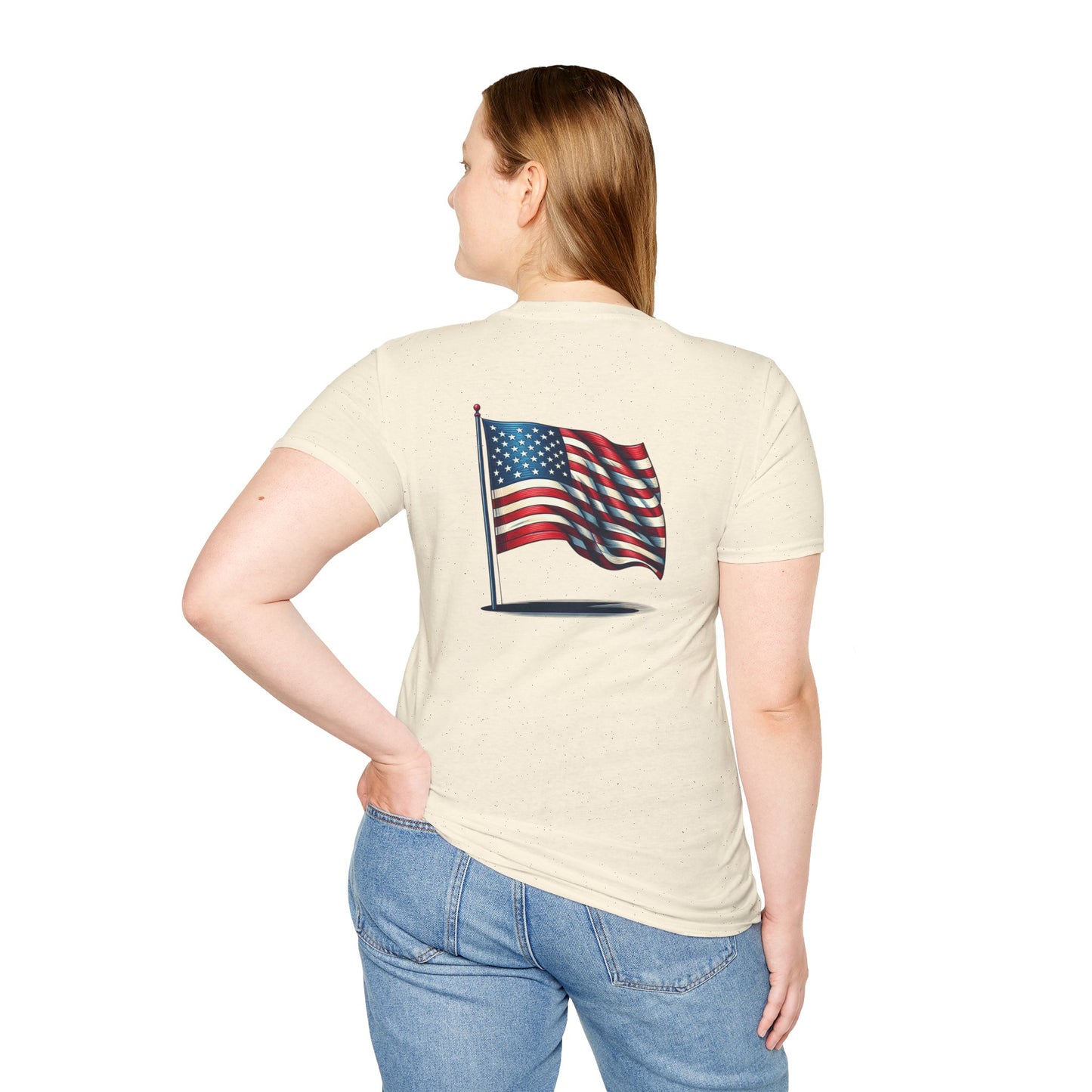 Patriotic Unisex Softstyle T-Shirt, American Flag Tee, USA Pride Shirt, Perfect for Independence Day, Casual Wear