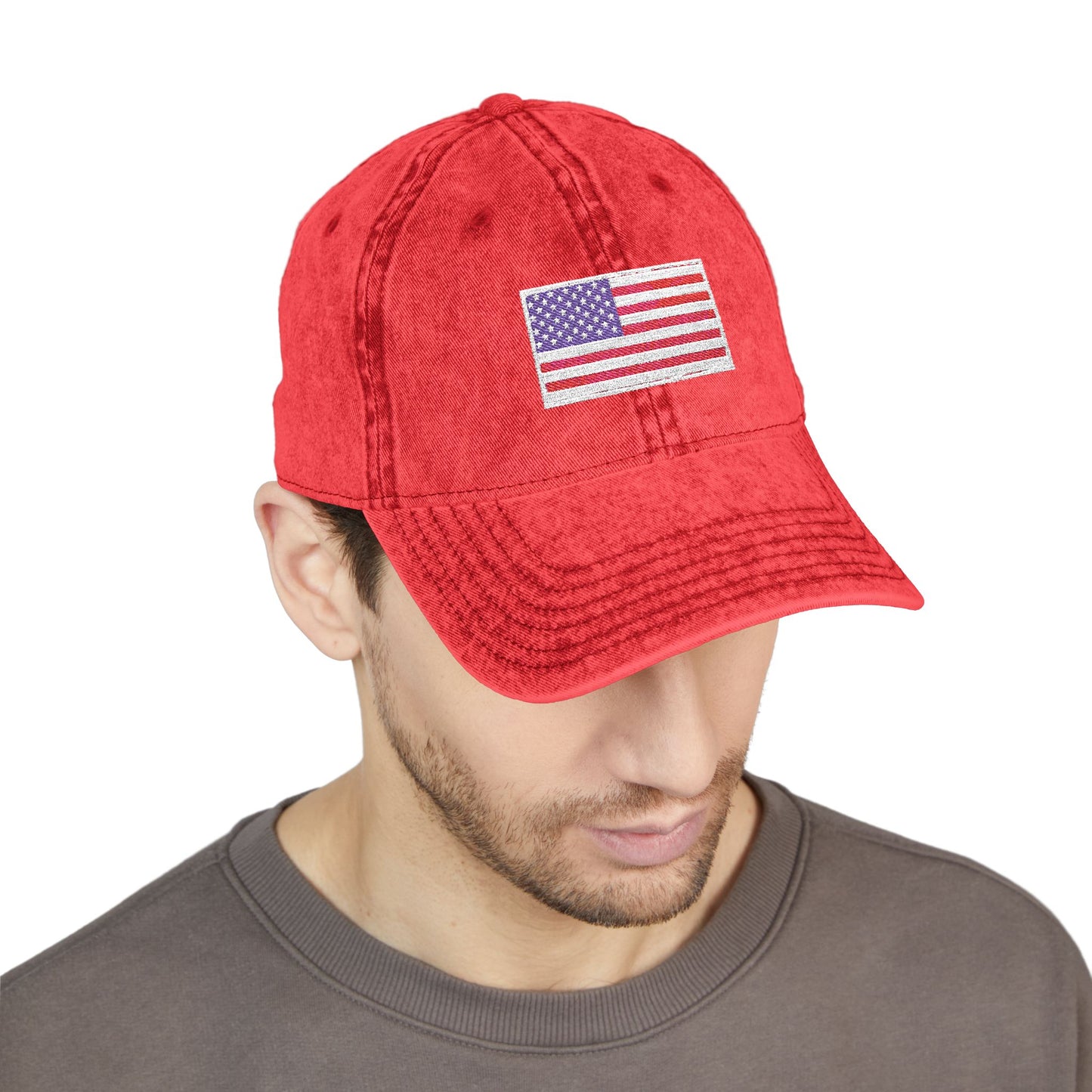 Embroidered Vintage Cap with USA Flag Design