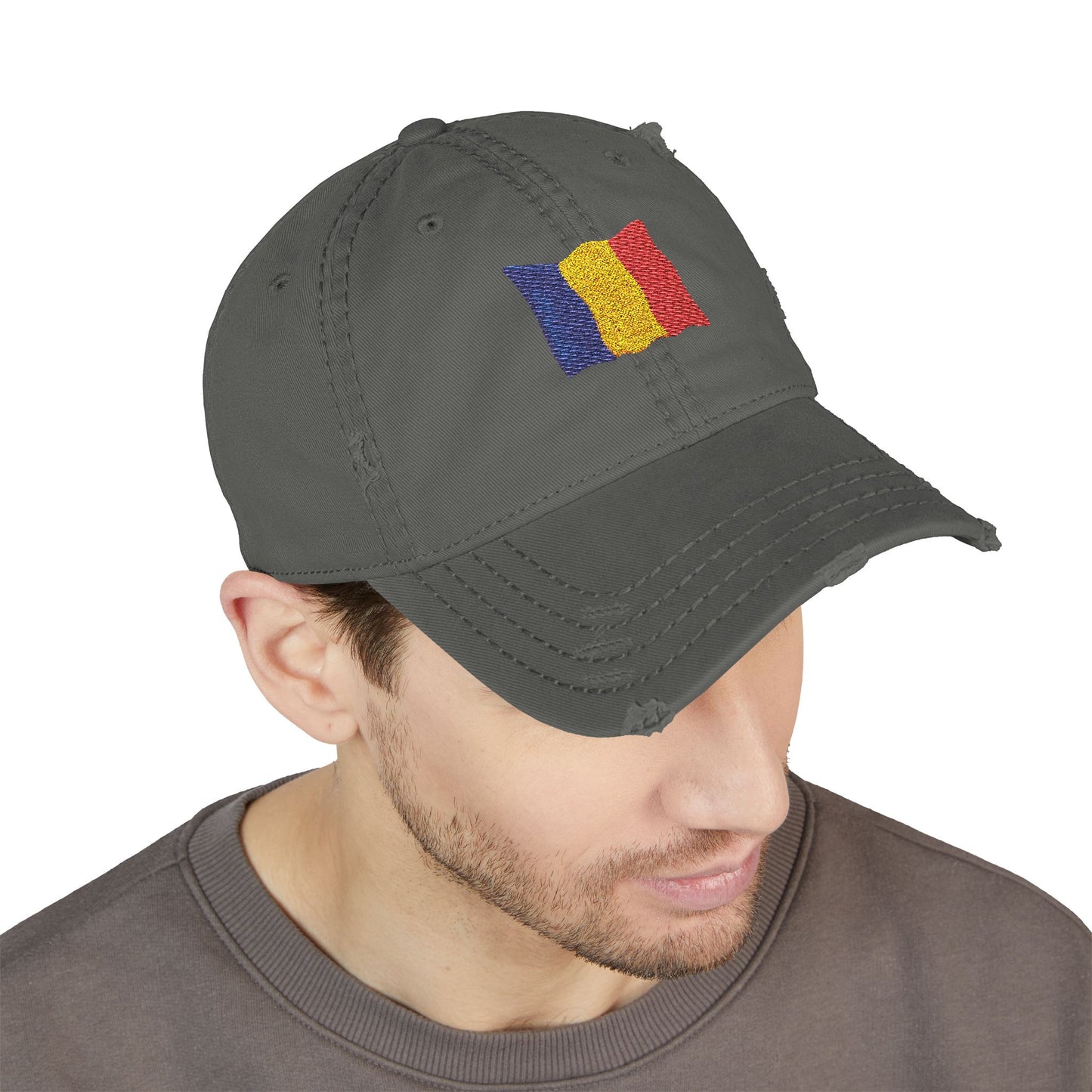 Embroidered Distressed Romanian Flag Dad Hat | Casual Cap for Everyday Style, Perfect Gift for Dad, Summer Outings, Festivals, Family Events