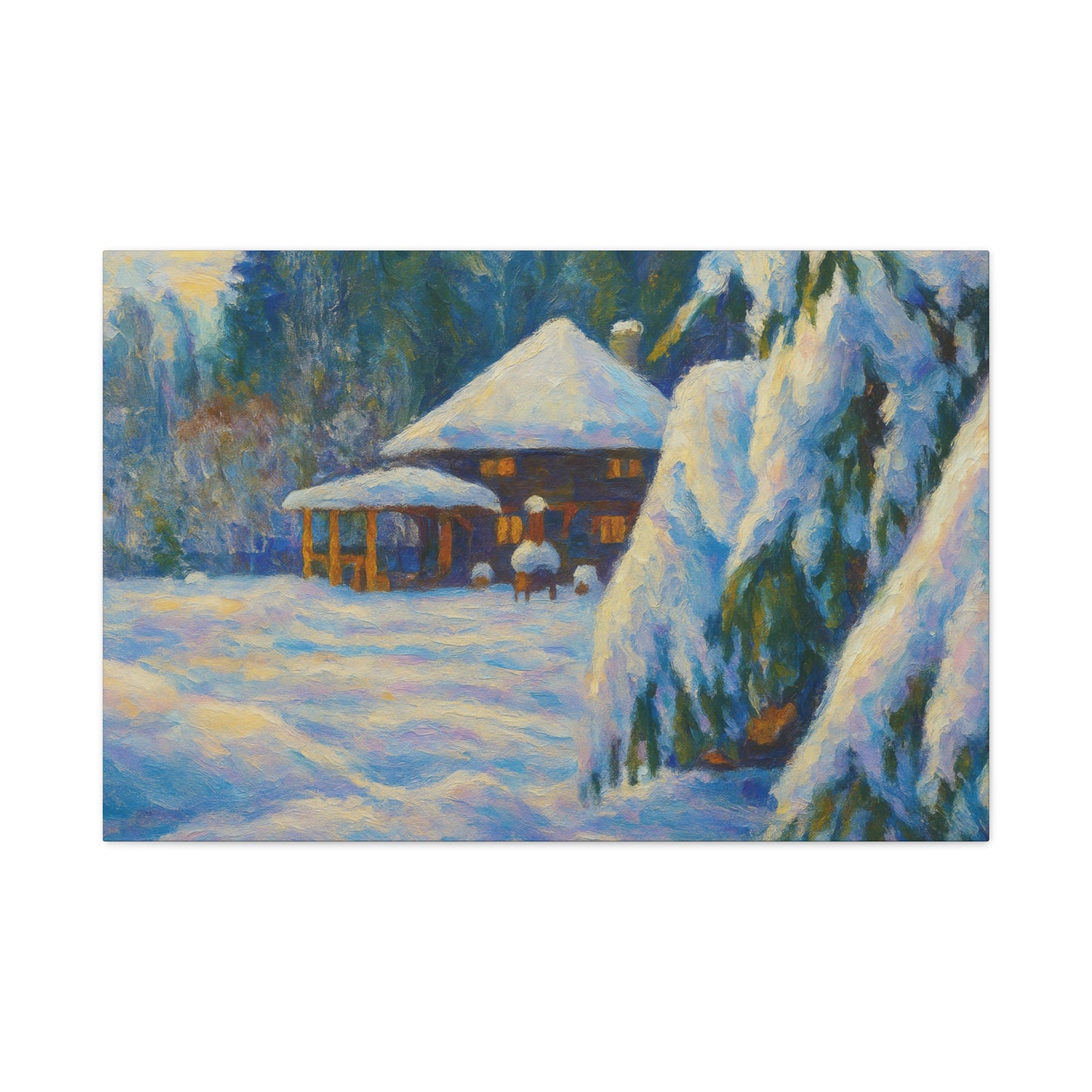 Winter Landscape Canvas Wall Art, Cozy Home Decor, Christmas Gift, Seasonal Artwork, Impressionist Style
