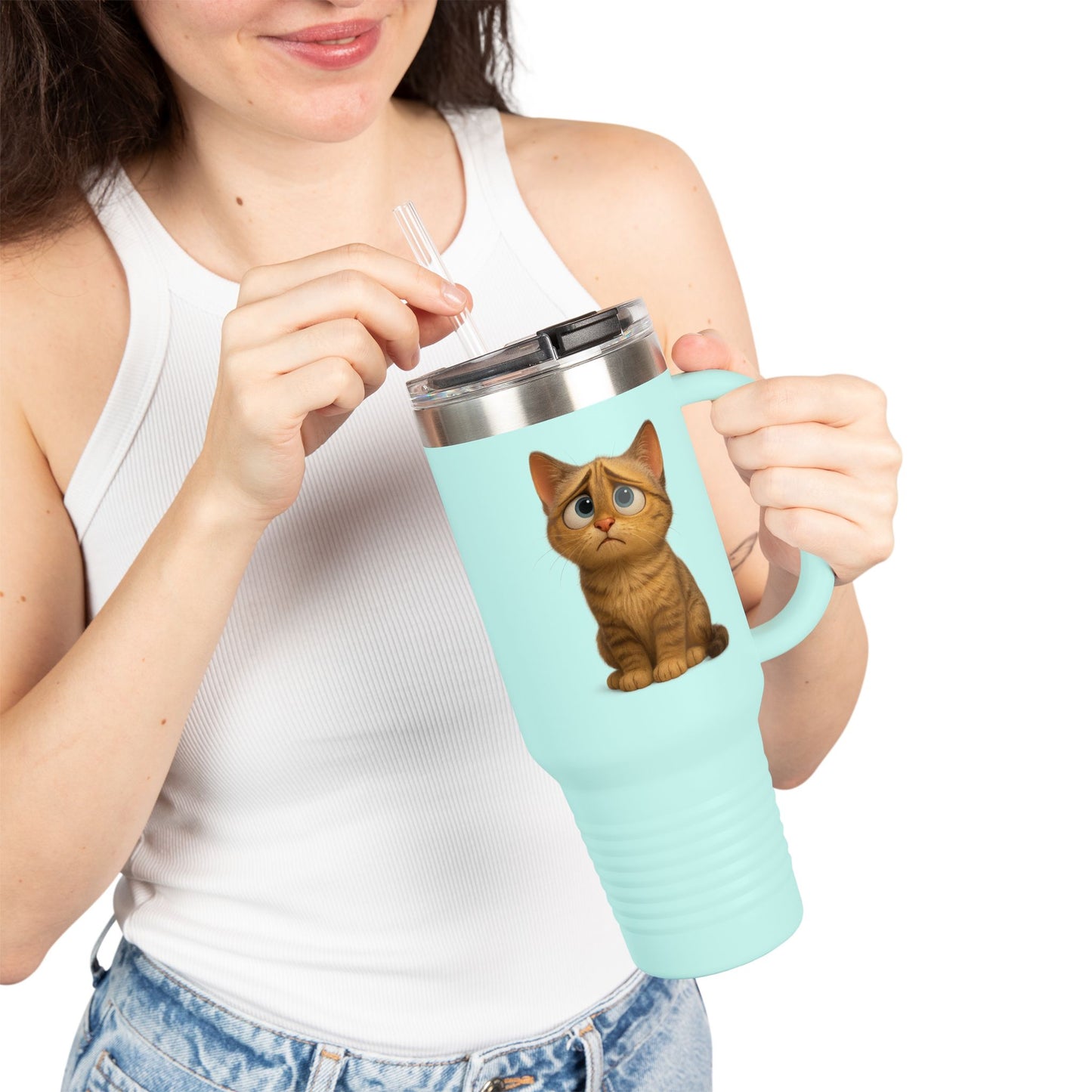 Cute Cat Insulated Travel Mug, 40oz - Perfect for Pet Lovers, Gifts for Cat Owners, Travel Accessories, Cute Drinkware, Animal Lovers