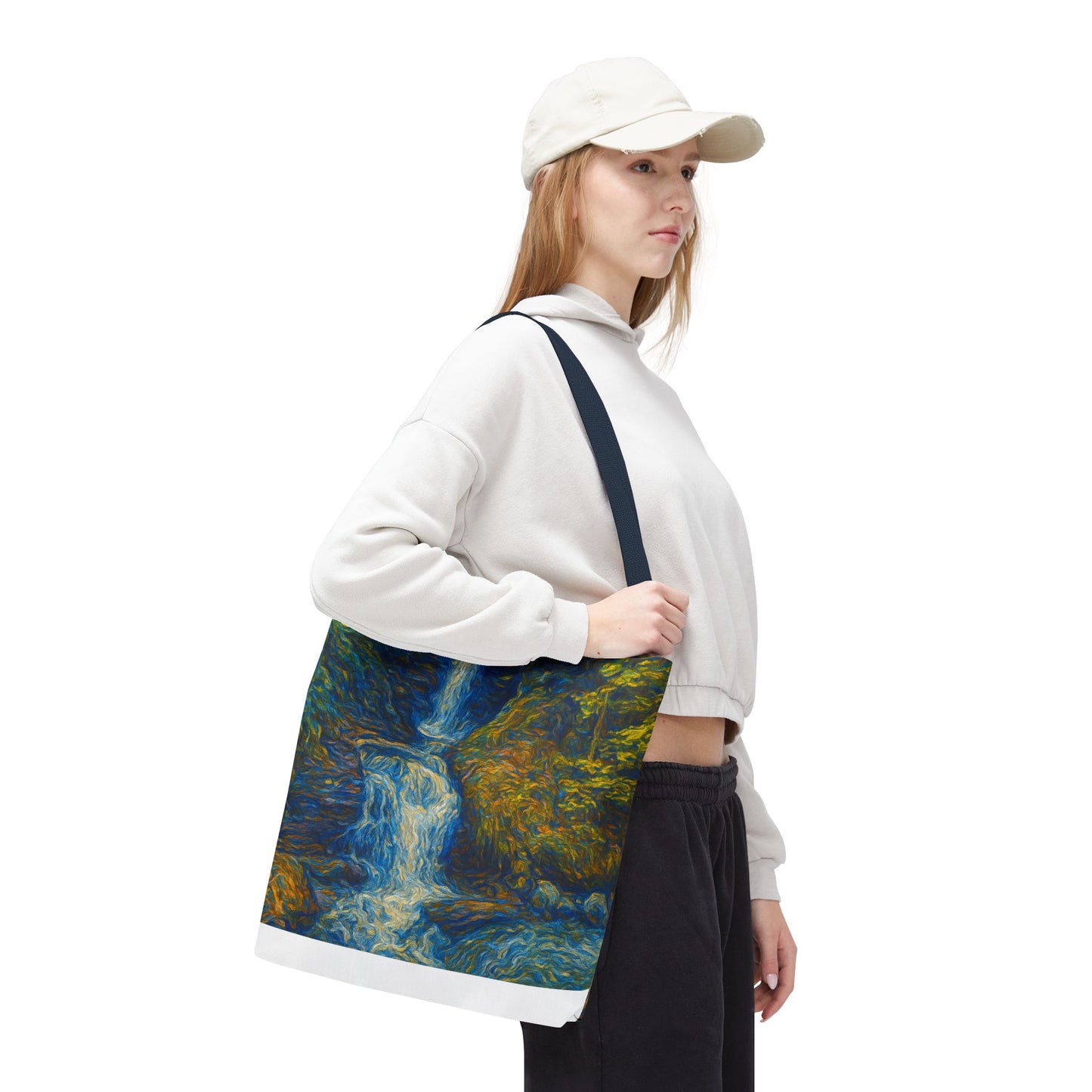 Nature-Inspired Tote Bag, Artistic Eco-Friendly Shopper, Waterfall Design, Reusable Market Bag, Gift for Nature Lovers