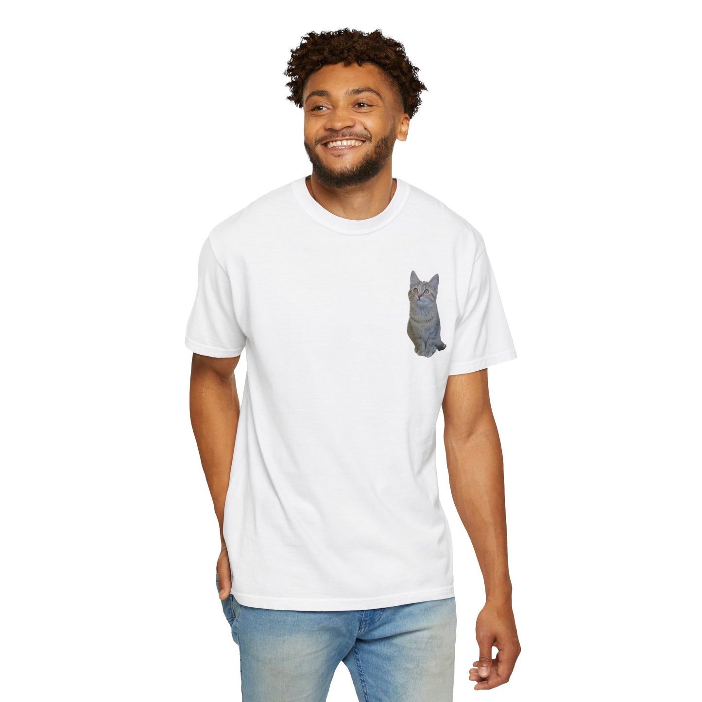 Whimsical Cat Pocket T-Shirt for Cat Lovers