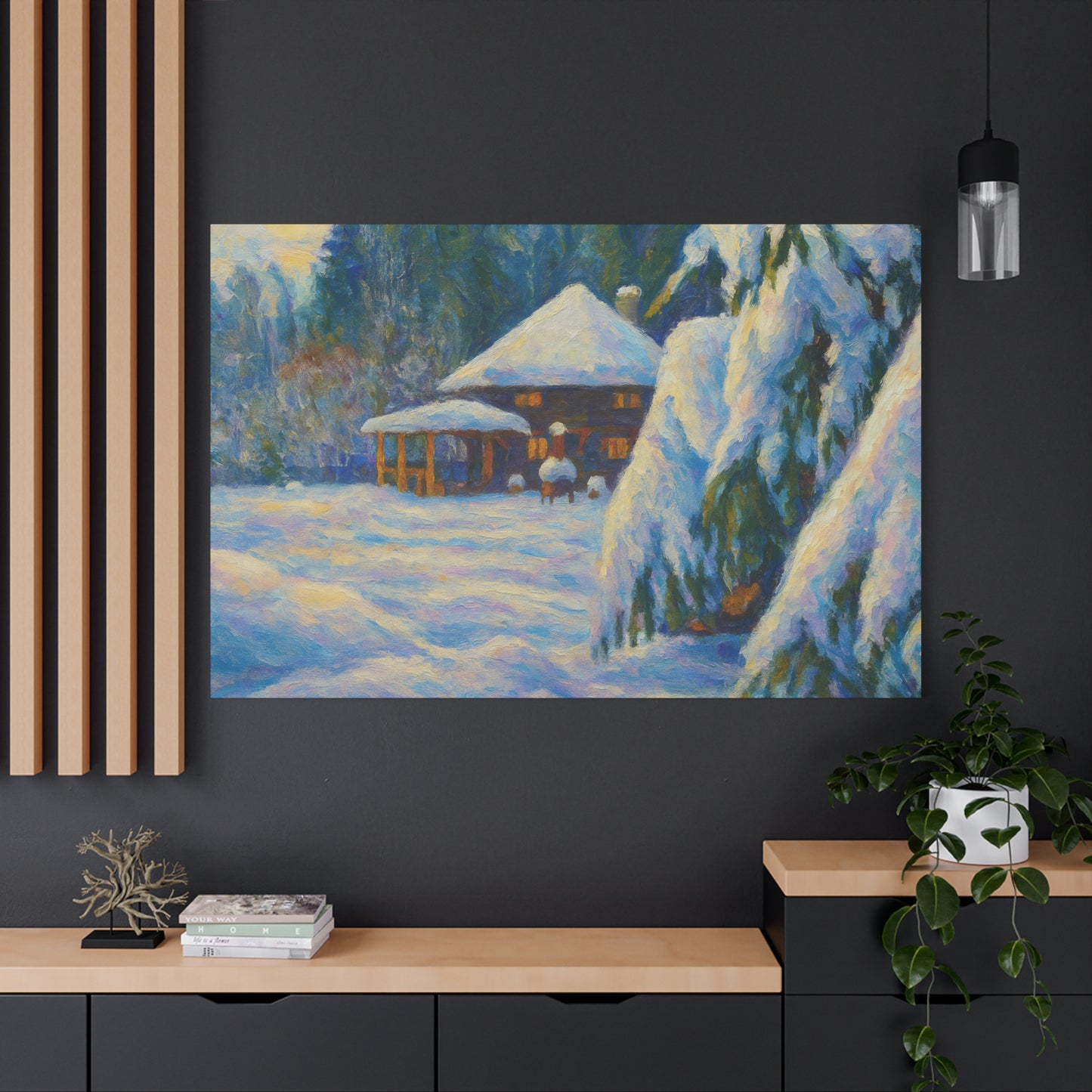 Winter Landscape Canvas Wall Art, Cozy Home Decor, Christmas Gift, Seasonal Artwork, Impressionist Style
