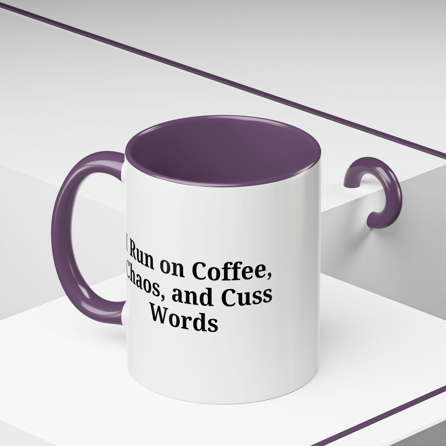 Funny Black Accent Coffee Mug - "I Run on Coffee, Chaos, and Cuss Words" - Ideal Gift for Coffee Lovers