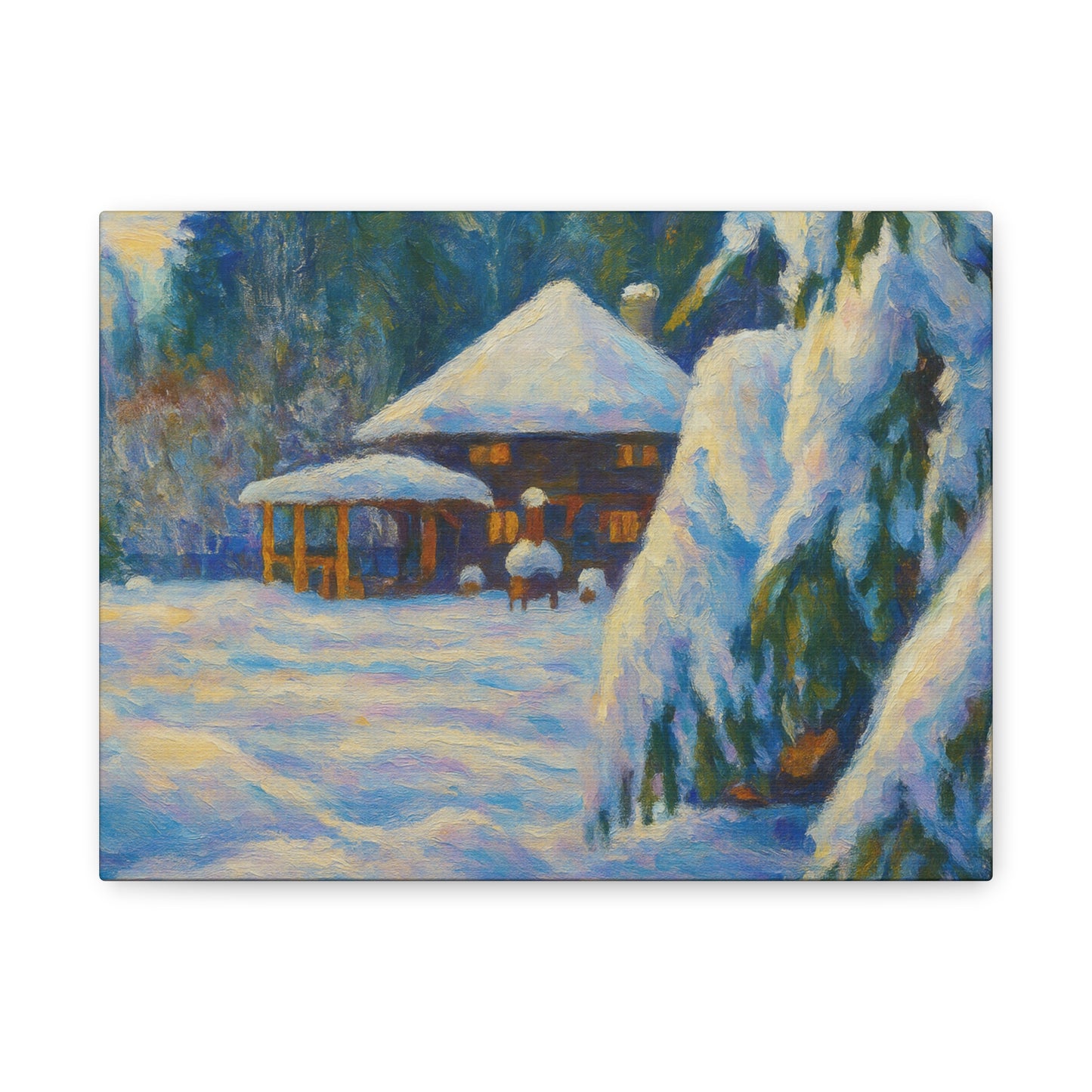 Winter Landscape Canvas Wall Art, Cozy Home Decor, Christmas Gift, Seasonal Artwork, Impressionist Style - product image