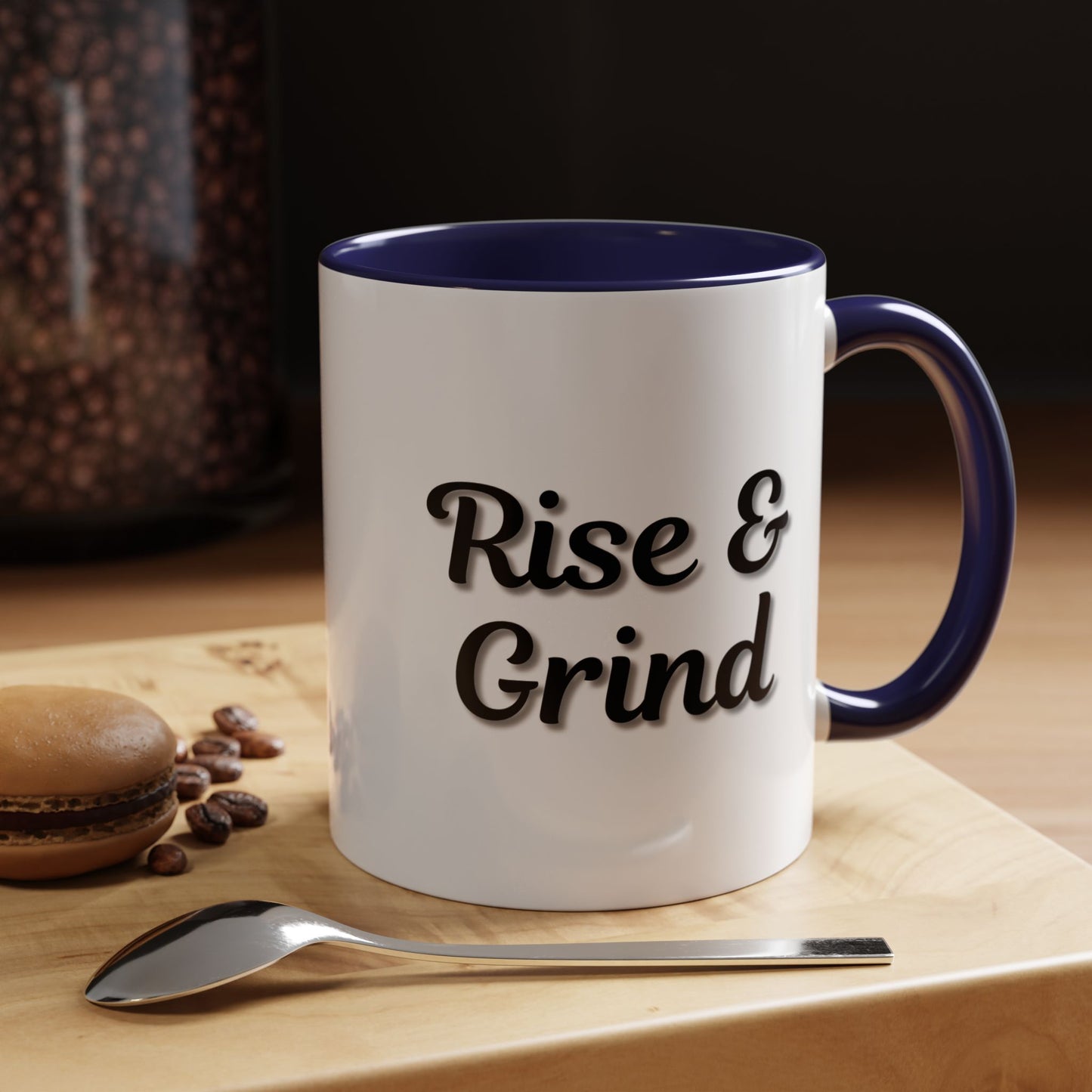 Rise & Grind Coffee Mug – Motivational Black Accent Mug for Daily Inspiration