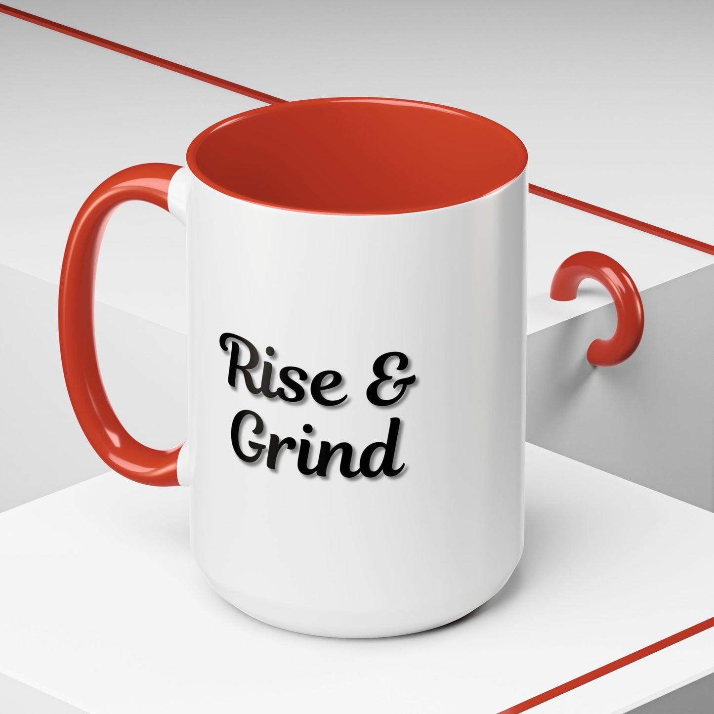 Rise & Grind Coffee Mug – Motivational Black Accent Mug for Daily Inspiration