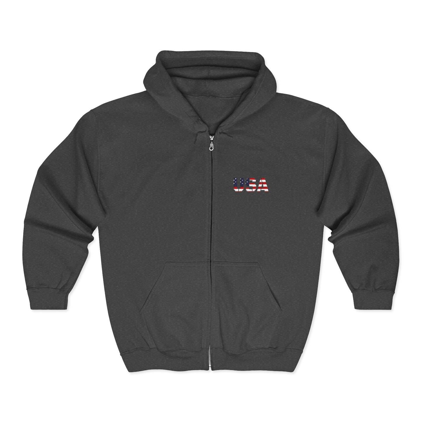 USA Flag Full Zip Hoodie - Unisex Sweatshirt for Independence Day, Patriotic Apparel, Casual Wear, Gifts for Veterans