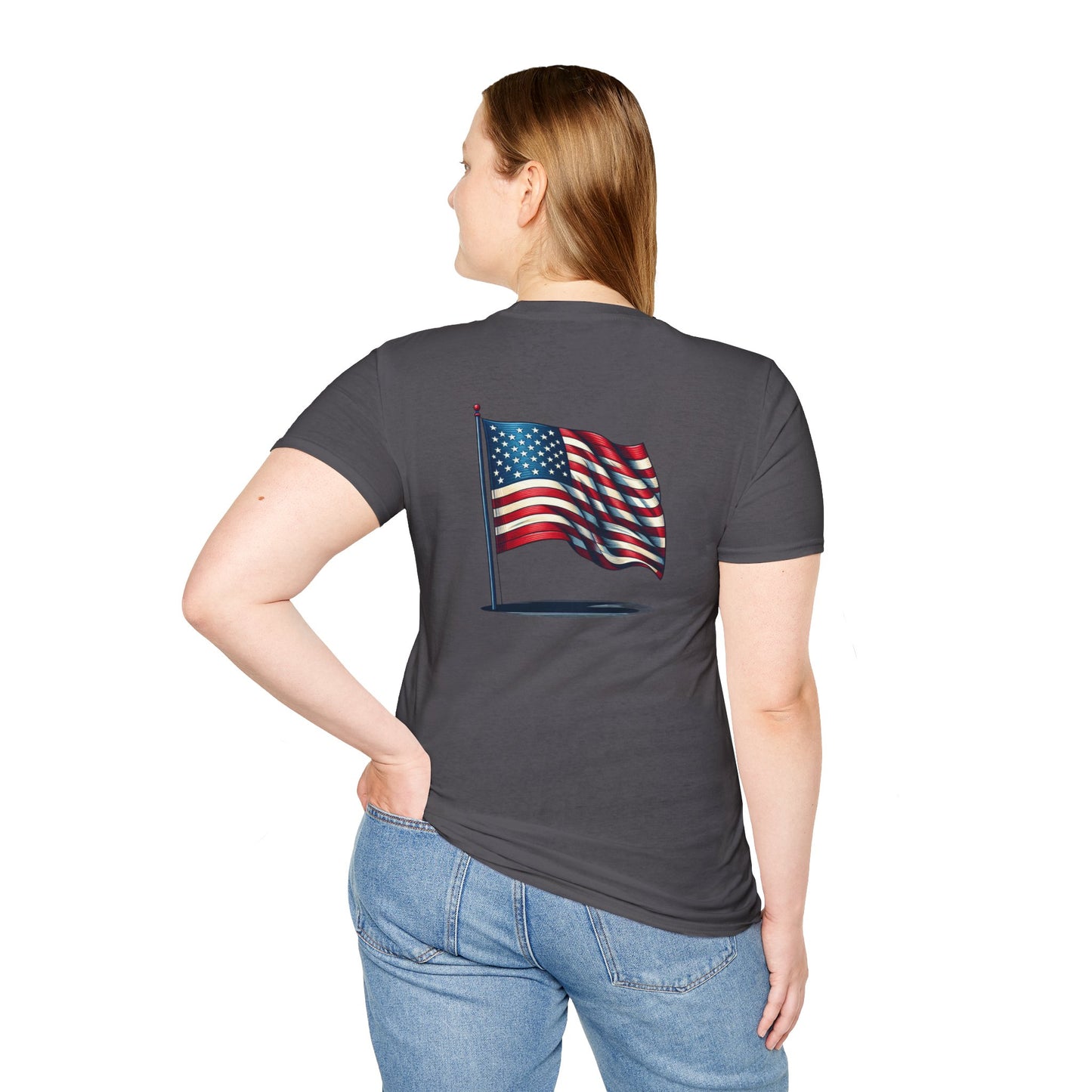 Patriotic Unisex Softstyle T-Shirt, American Flag Tee, USA Pride Shirt, Perfect for Independence Day, Casual Wear
