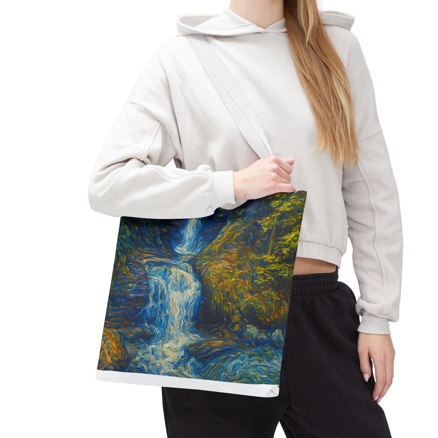 Nature-Inspired Tote Bag, Artistic Eco-Friendly Shopper, Waterfall Design, Reusable Market Bag, Gift for Nature Lovers