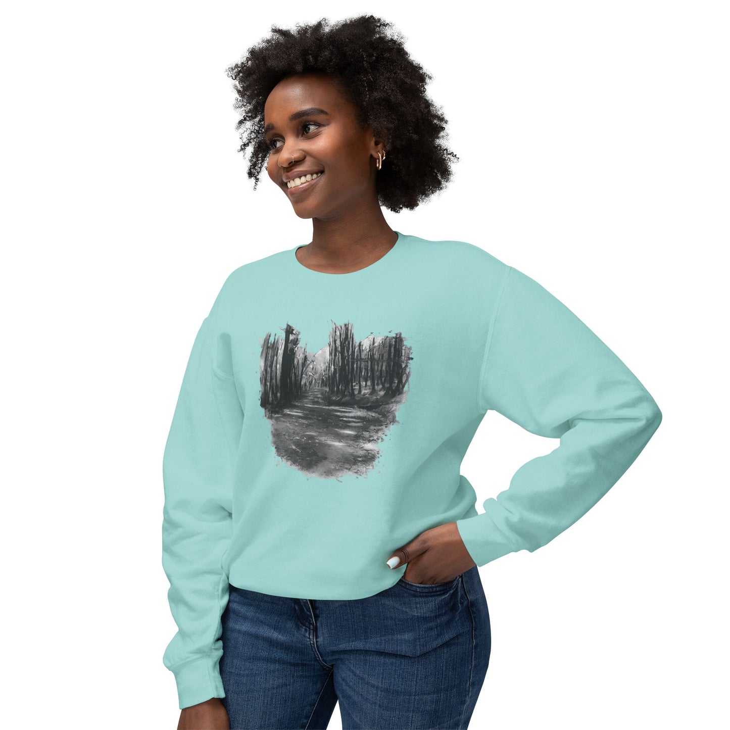 Scenic Minimalist Crewneck Sweatshirt - Cozy Art Tee for Nature Lovers, Gift for Her, Layering Essential, Perfect for Fall, Everyday Wear