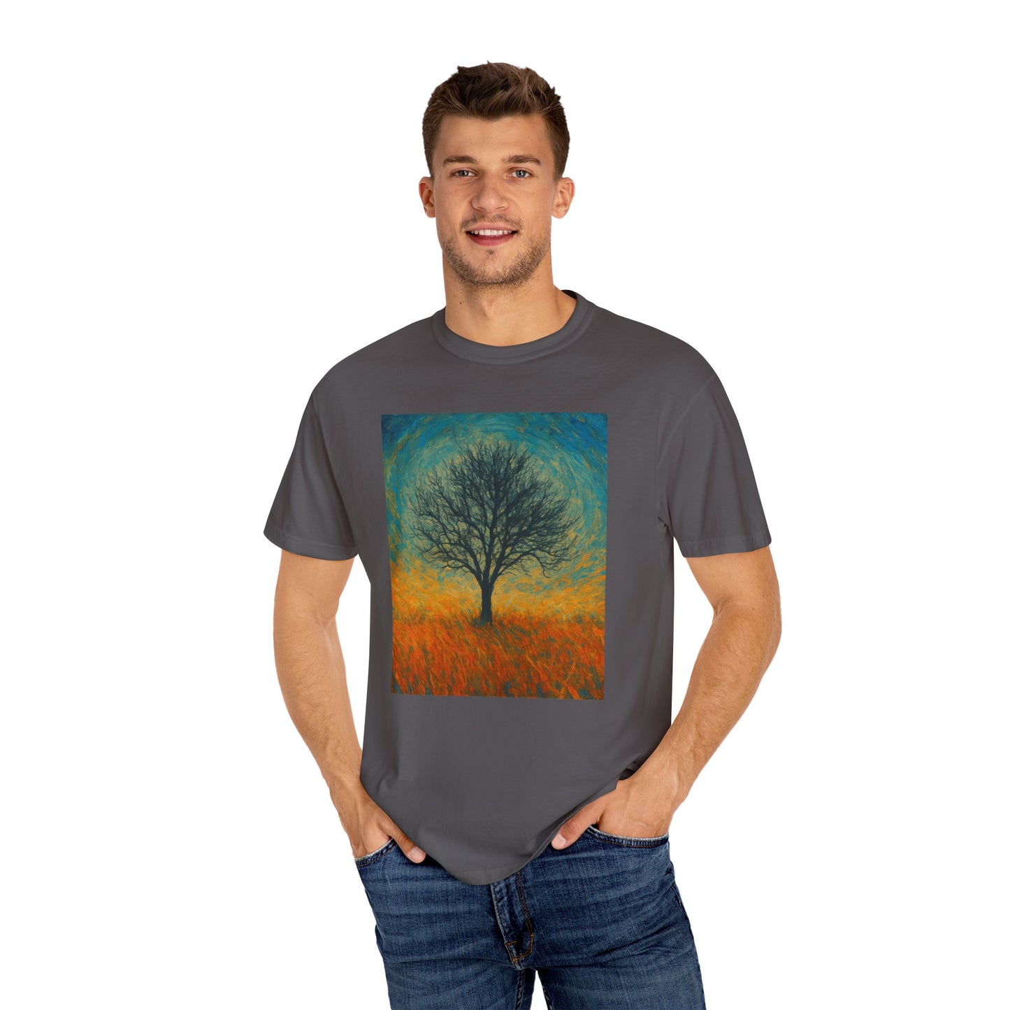 Nature-Themed Unisex Garment-Dyed T-Shirt - Tree Design, Bohemian Tee, Nature Lover Gift, Eco-Friendly Fashion, Casual Wear