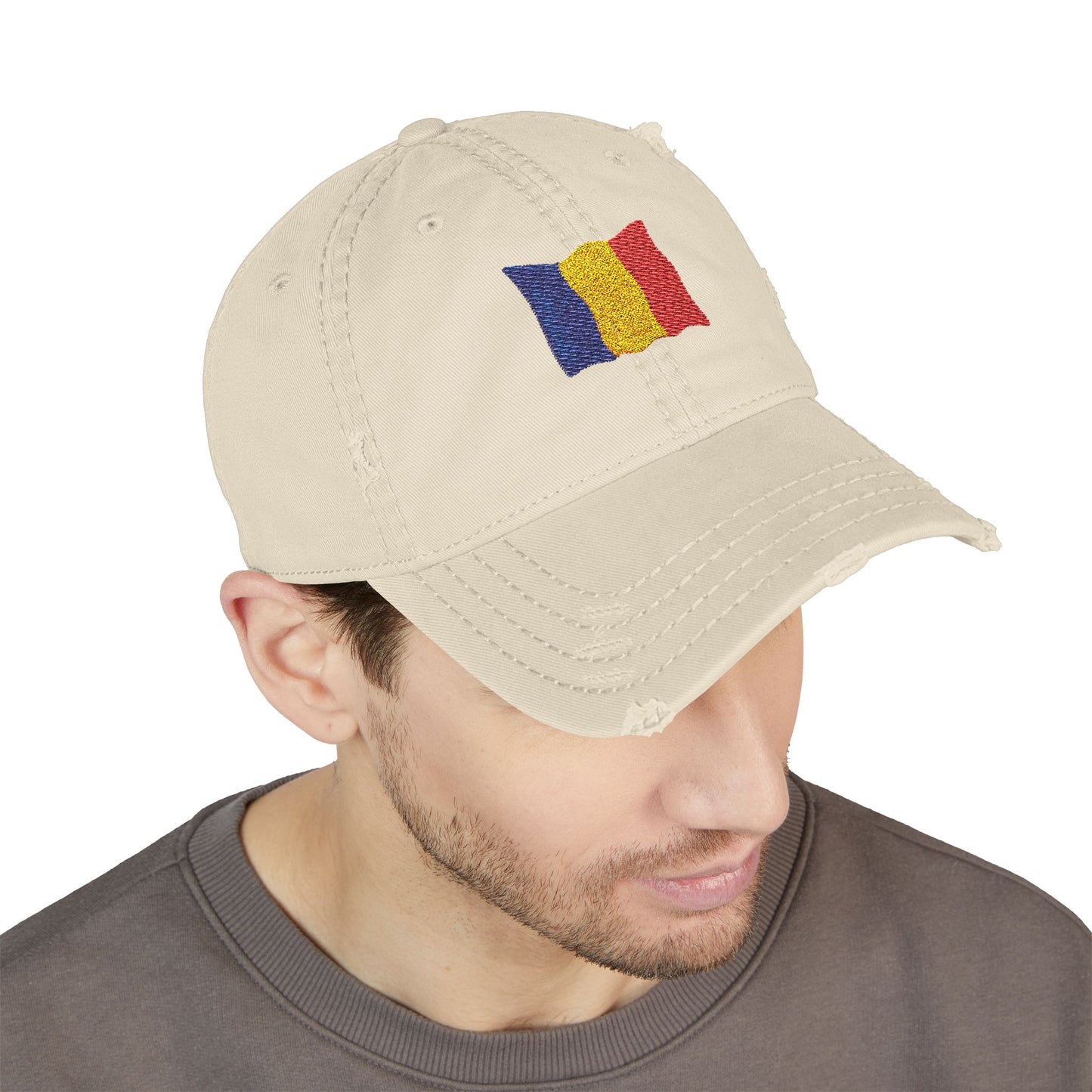 Embroidered Distressed Romanian Flag Dad Hat | Casual Cap for Everyday Style, Perfect Gift for Dad, Summer Outings, Festivals, Family Events