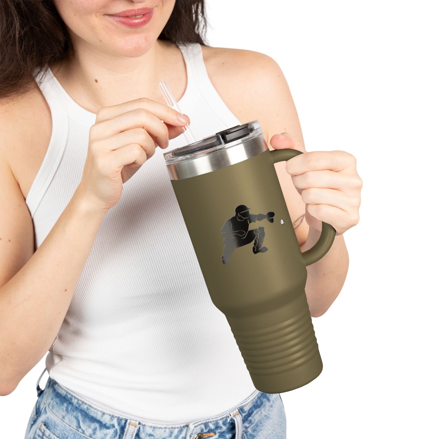 Insulated Travel Mug | Baseball Catcher Themed Travel Tumbler for Active Lifestyles, Coffee Mug, Road Trip Cup, Gym Hydration, Gift for Athletes